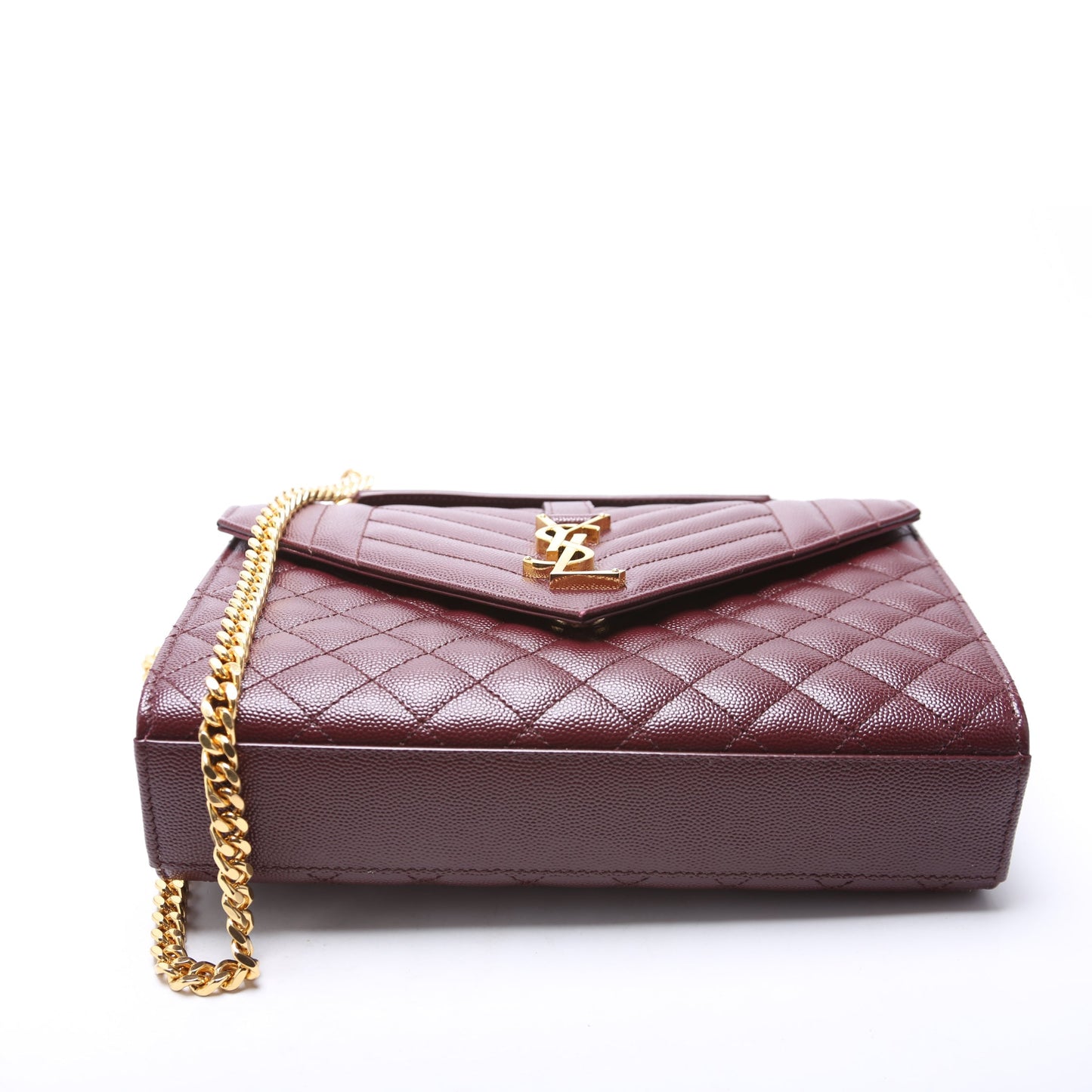 Saint Laurent Envelope Medium Grain De Poudre Triquilt Maroon Bag