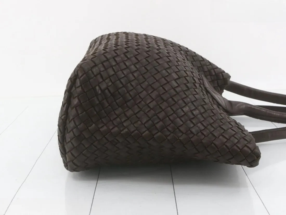 Bottega Veneta Cabat Small Dark Chocolate Brown Intreccio Leather Tote Bag