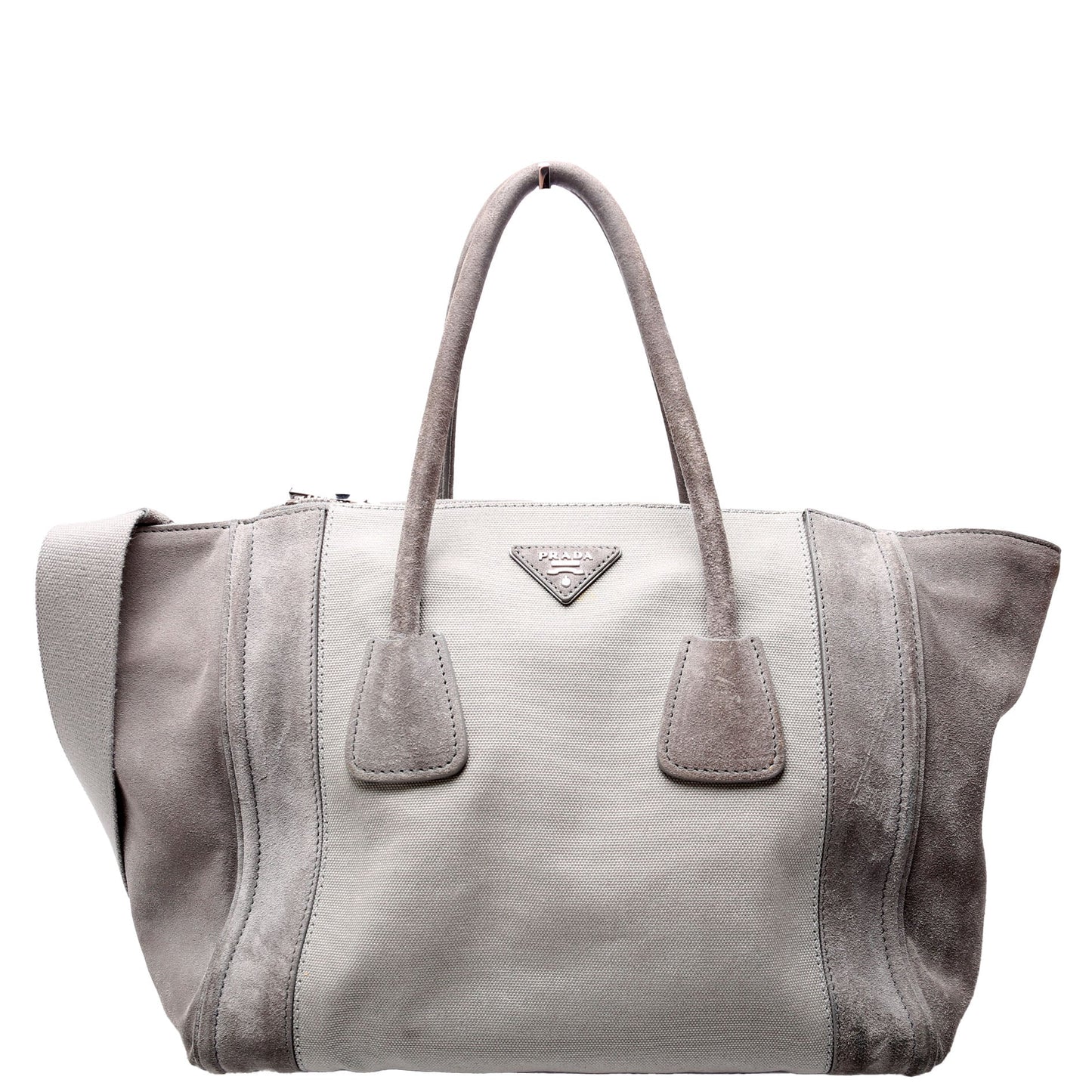 Prada Scamosciato Twin Pocket Tote Suede Grey Bag