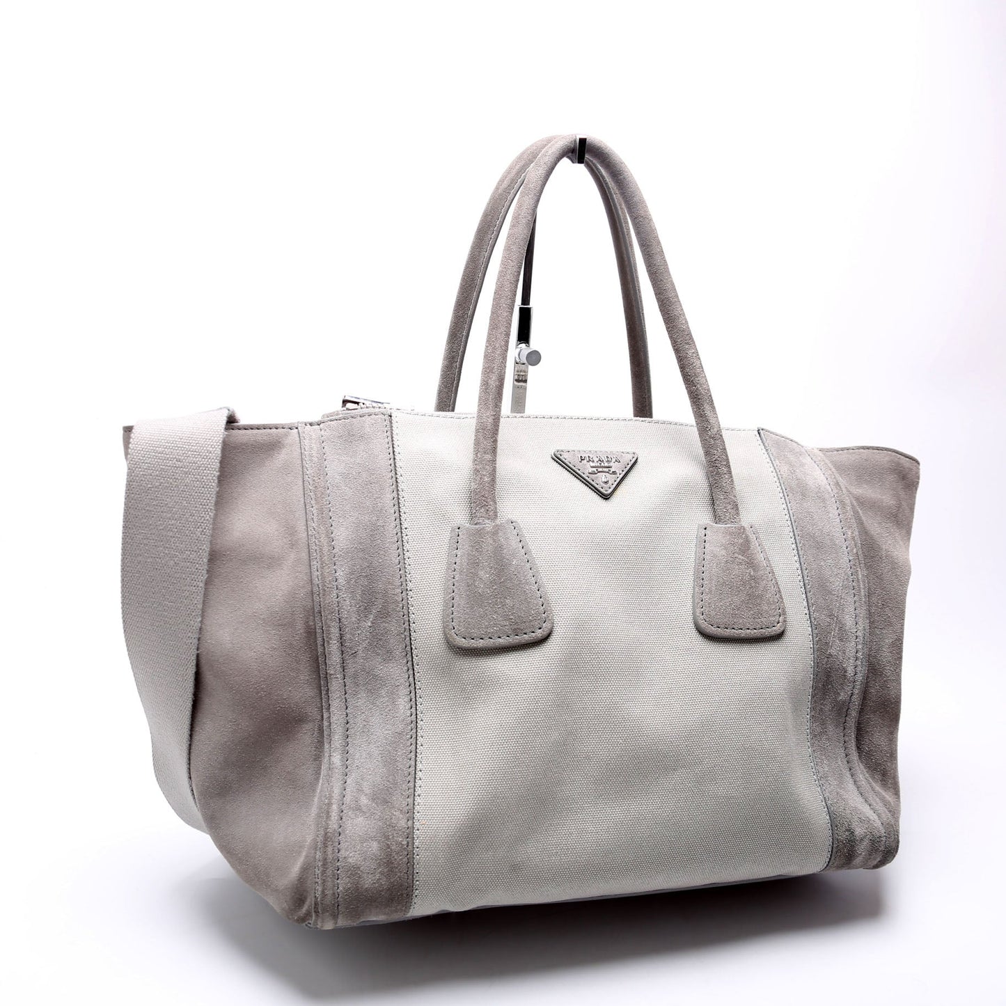 Prada Scamosciato Twin Pocket Tote Suede Grey Bag