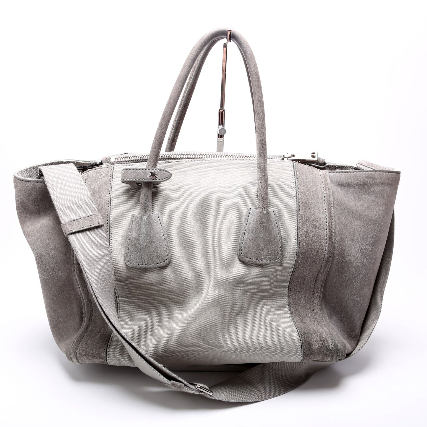 Prada Scamosciato Twin Pocket Tote Suede Grey Bag
