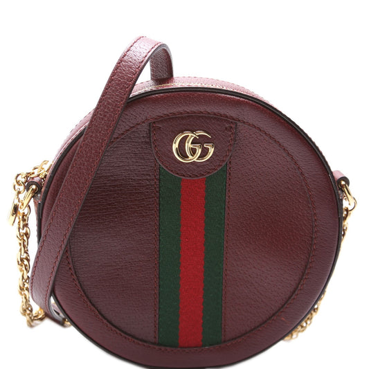 Gucci  Ophidia Leather Round Small Crossbody Burgundy