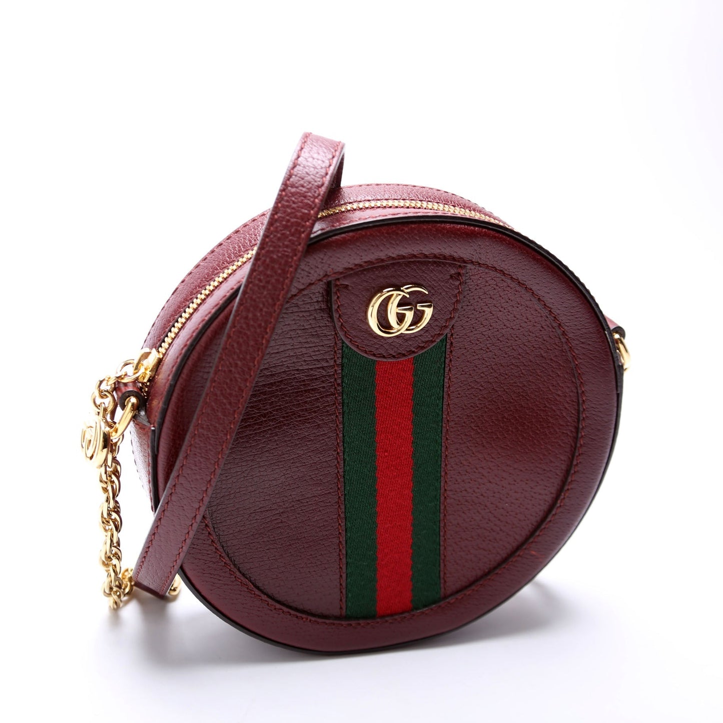 Gucci  Ophidia Leather Round Small Crossbody Burgundy