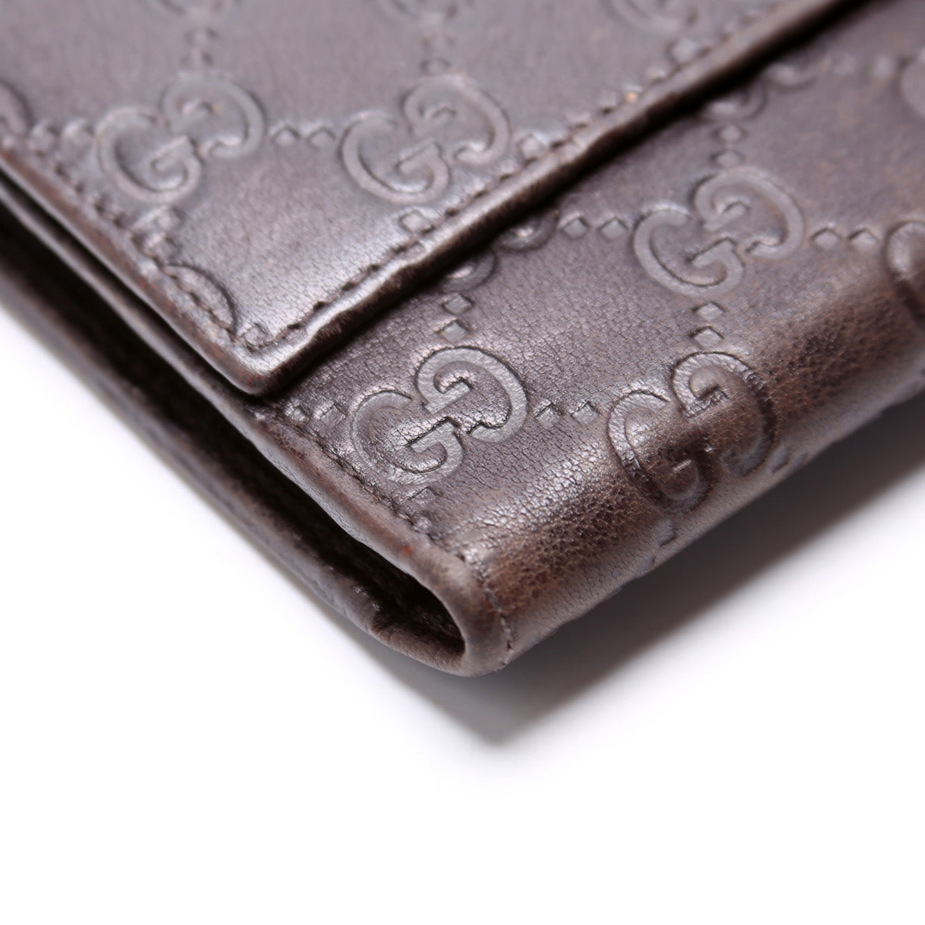 Gucci  GG Leather Trifold Long Wallet Brown