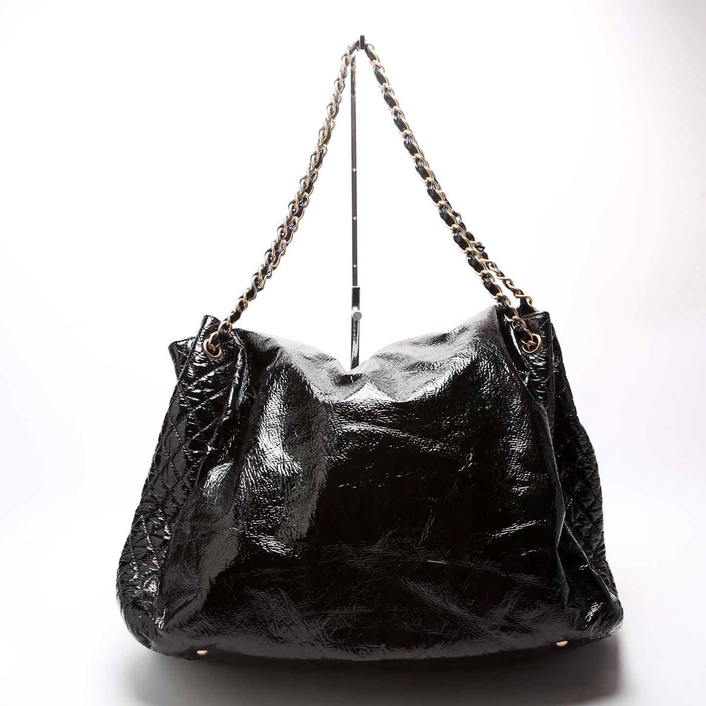 Chanel Rock & Chain Flap Accordion Crinkled Patent 11M Black Bag