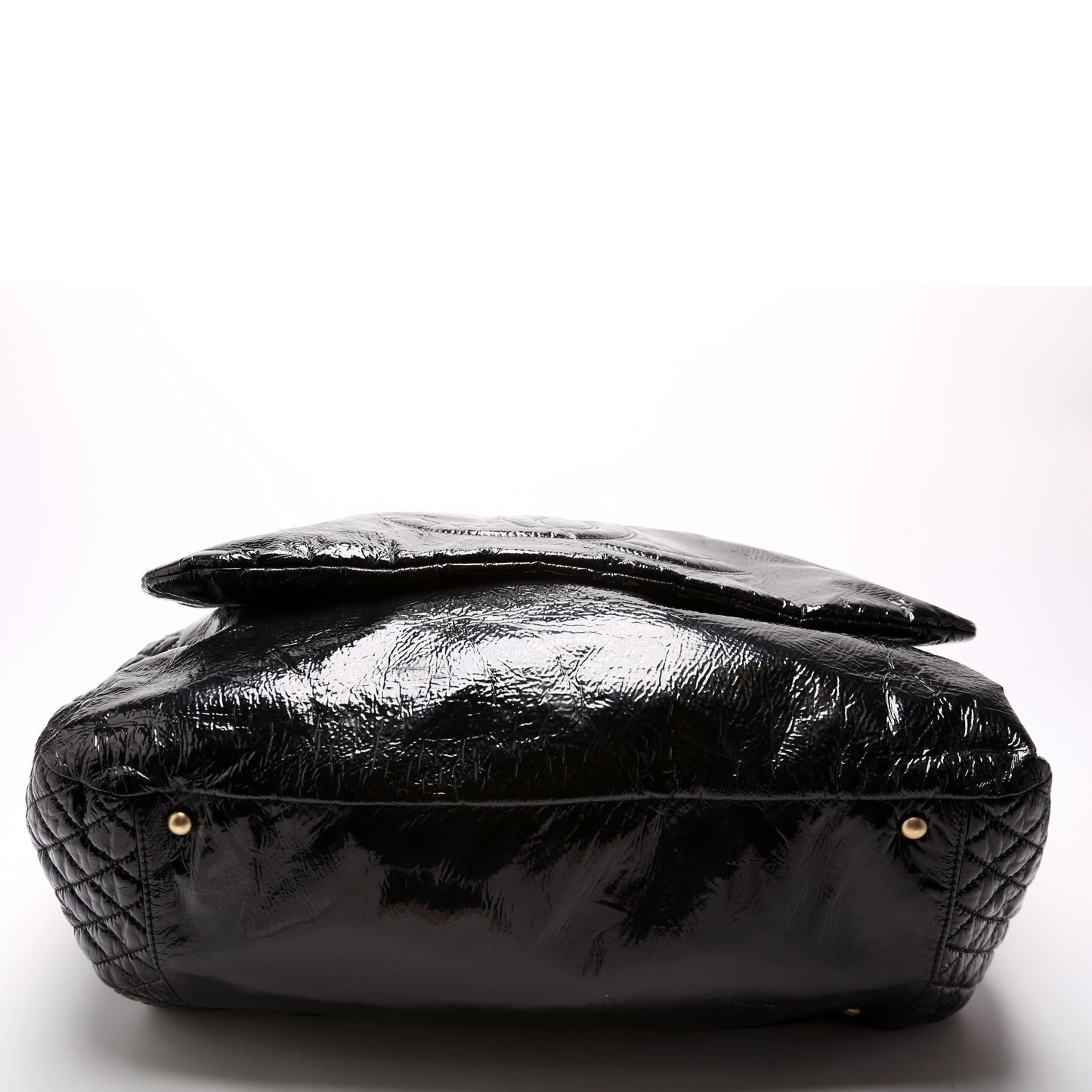 Chanel Rock & Chain Flap Accordion Crinkled Patent 11M Black Bag