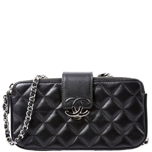 Chanel WOC CC Box Clutch Double Zip Grain Calfskin 29M Black Bag