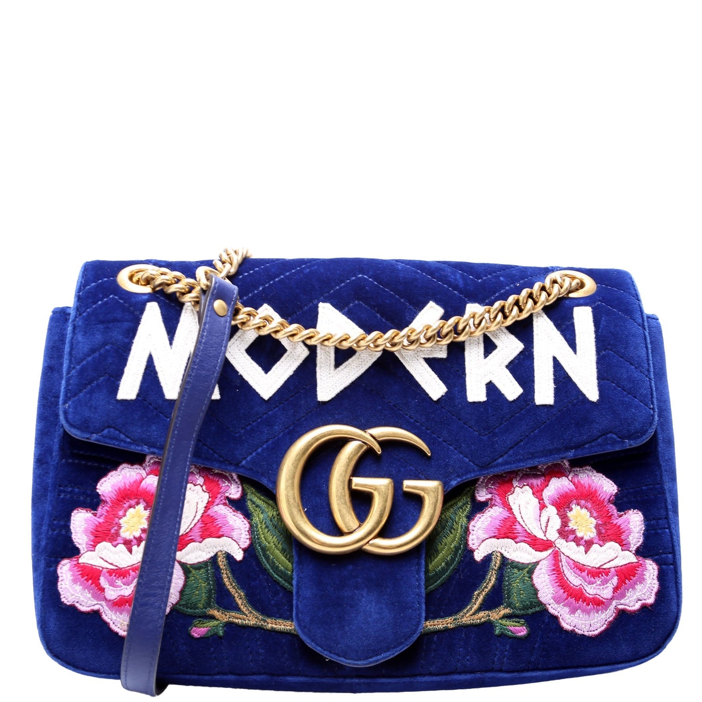 Gucci 443496 Marmont Velvet Modern Medium Blue Bag