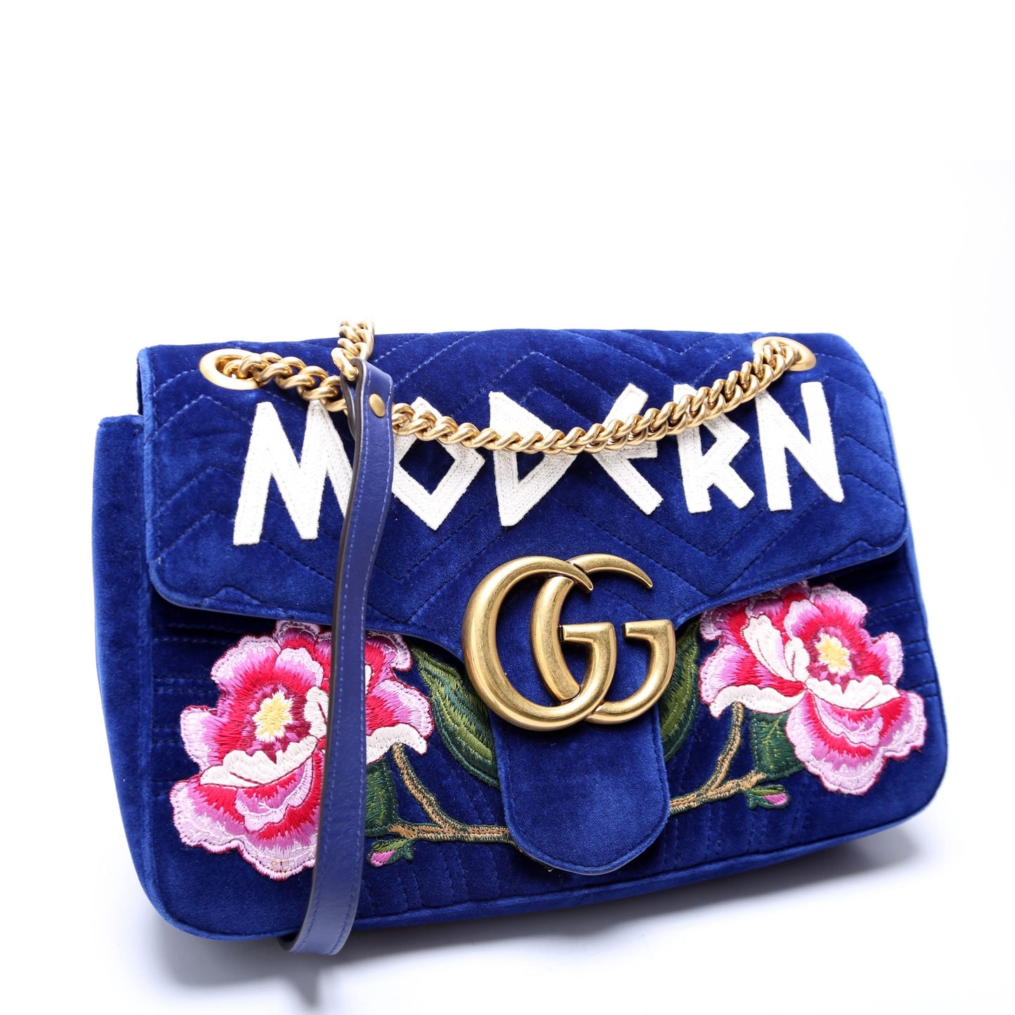 Gucci 443496 Marmont Velvet Modern Medium Blue Bag