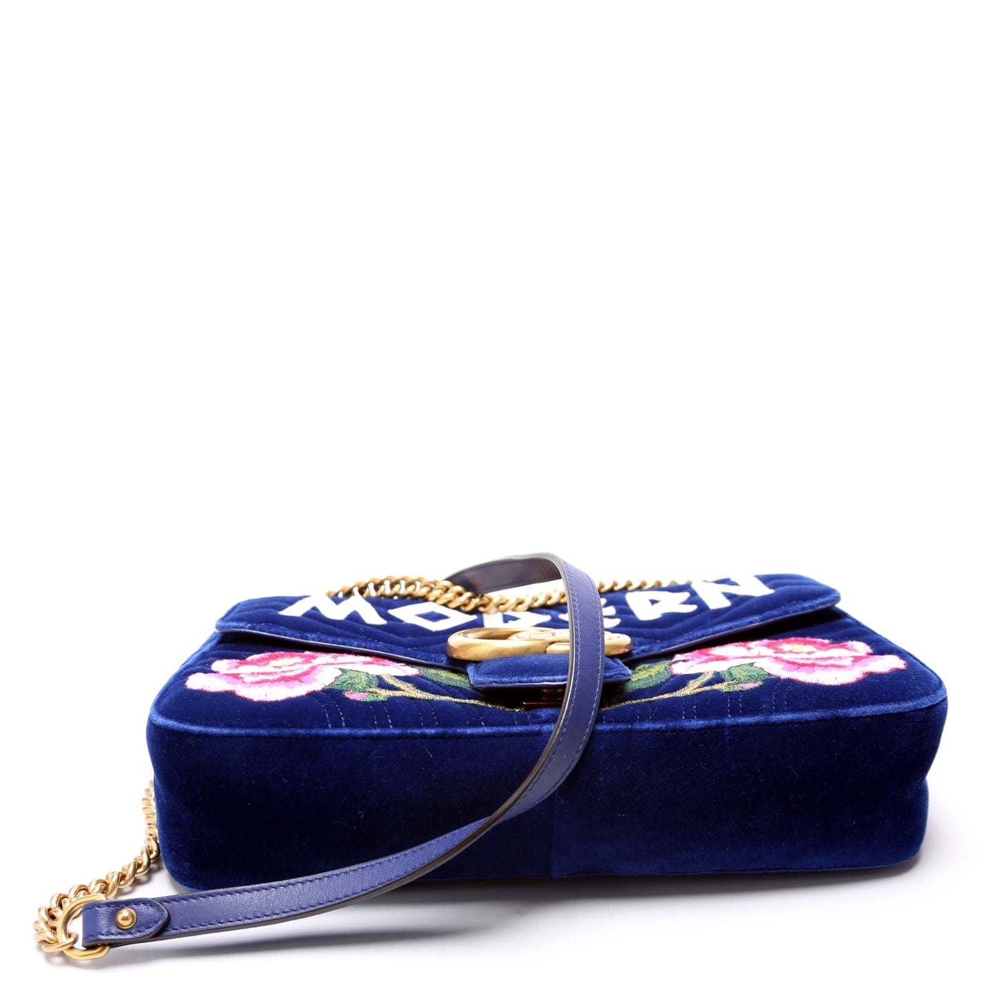 Gucci 443496 Marmont Velvet Modern Medium Blue Bag