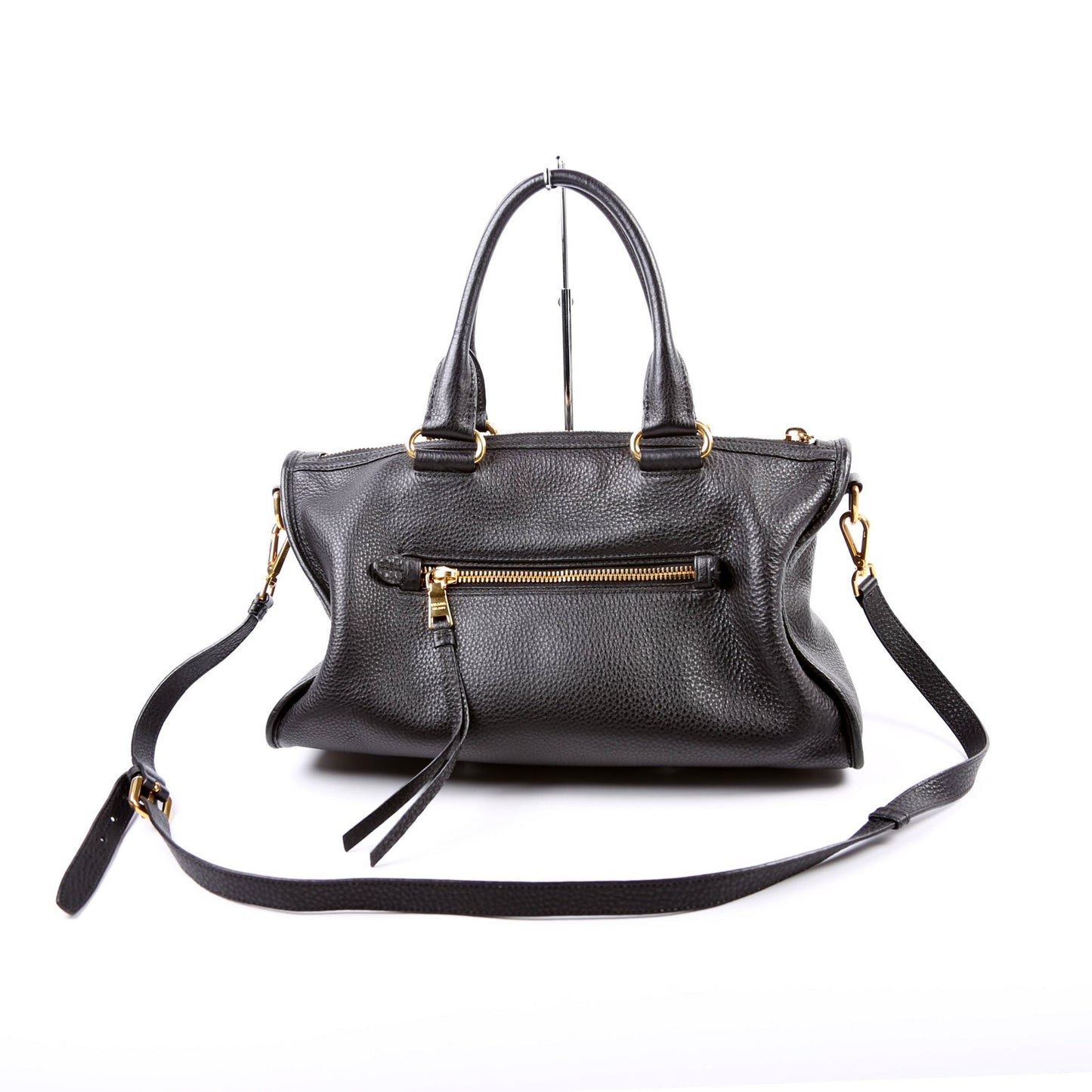 Prada Vitello Daino Zip Shopping Satchel Large Black Bag