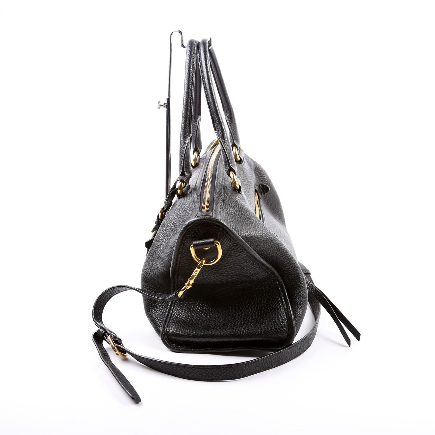 Prada Vitello Daino Zip Shopping Satchel Large Black Bag