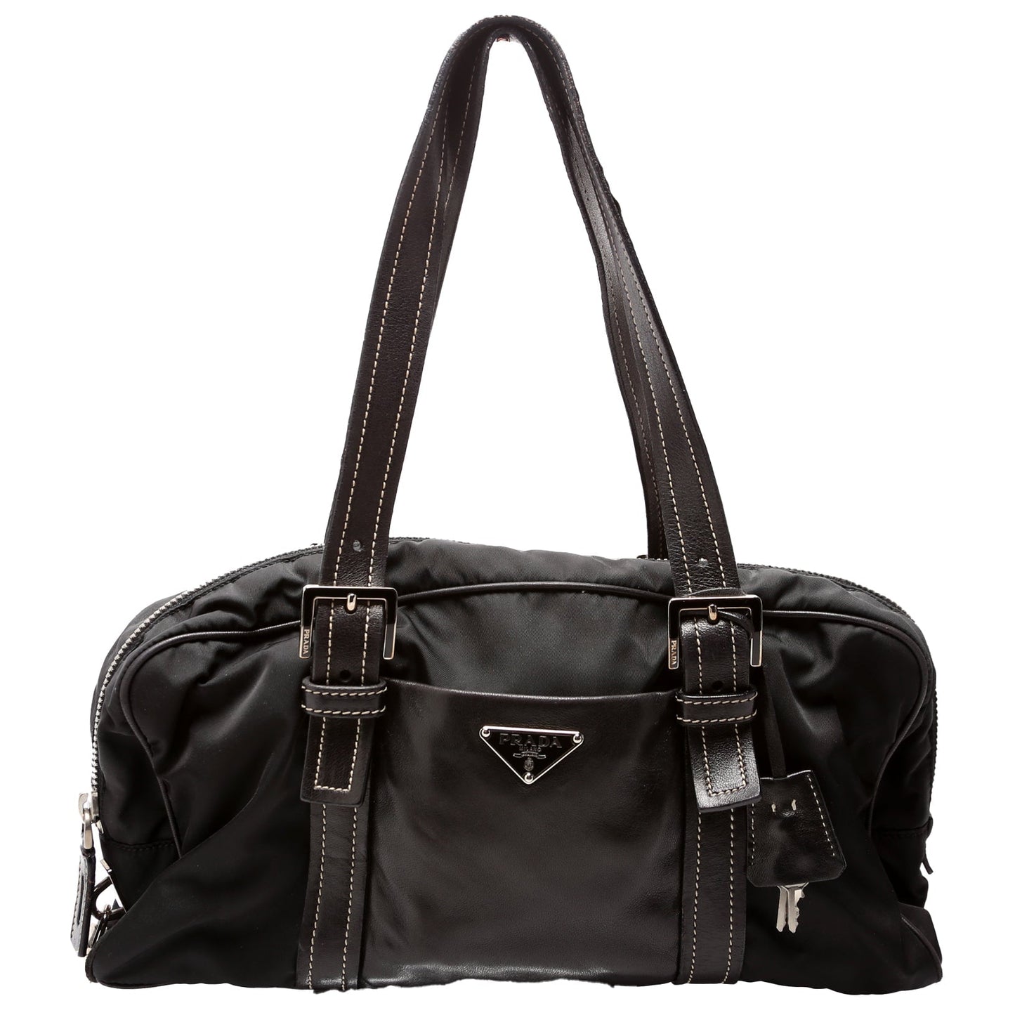 Prada Tessuto Nylon/Leather Shoulder   Black Bag