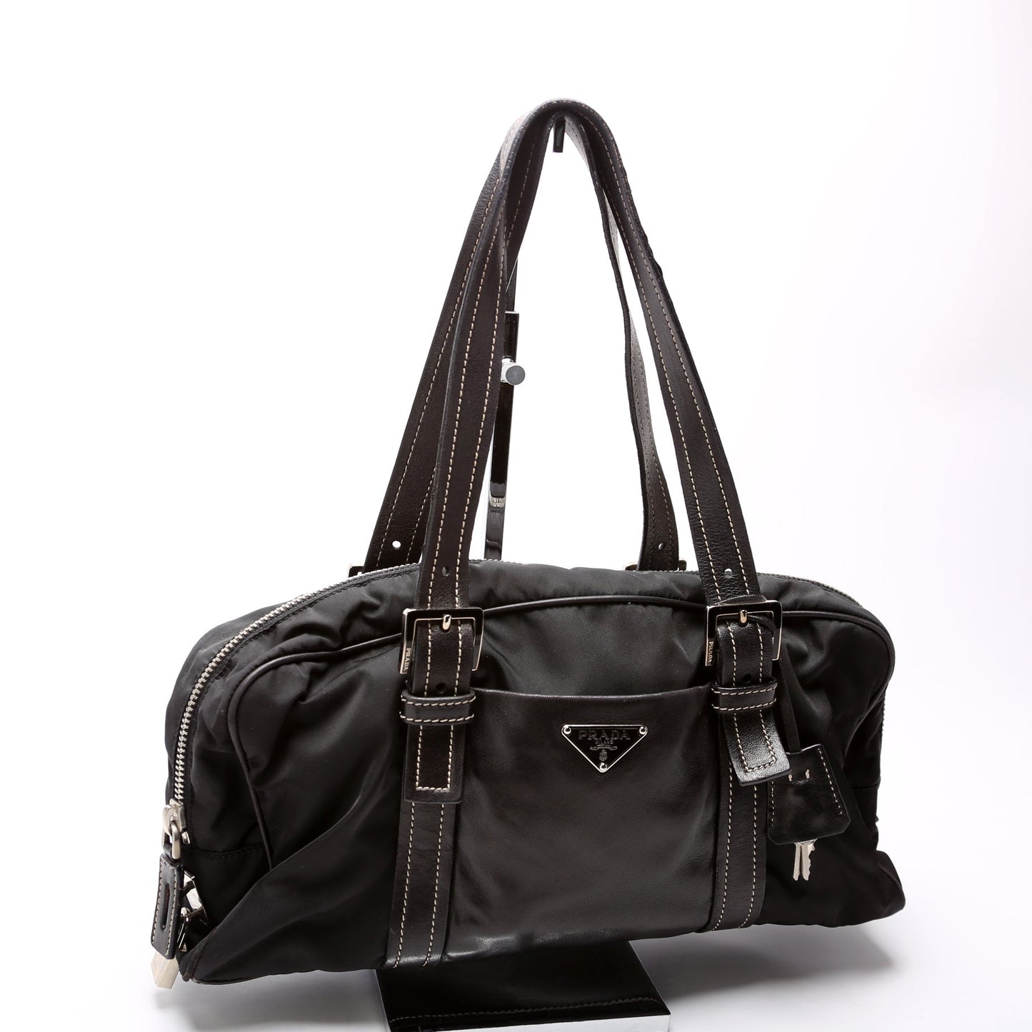 Prada Tessuto Nylon/Leather Shoulder   Black Bag