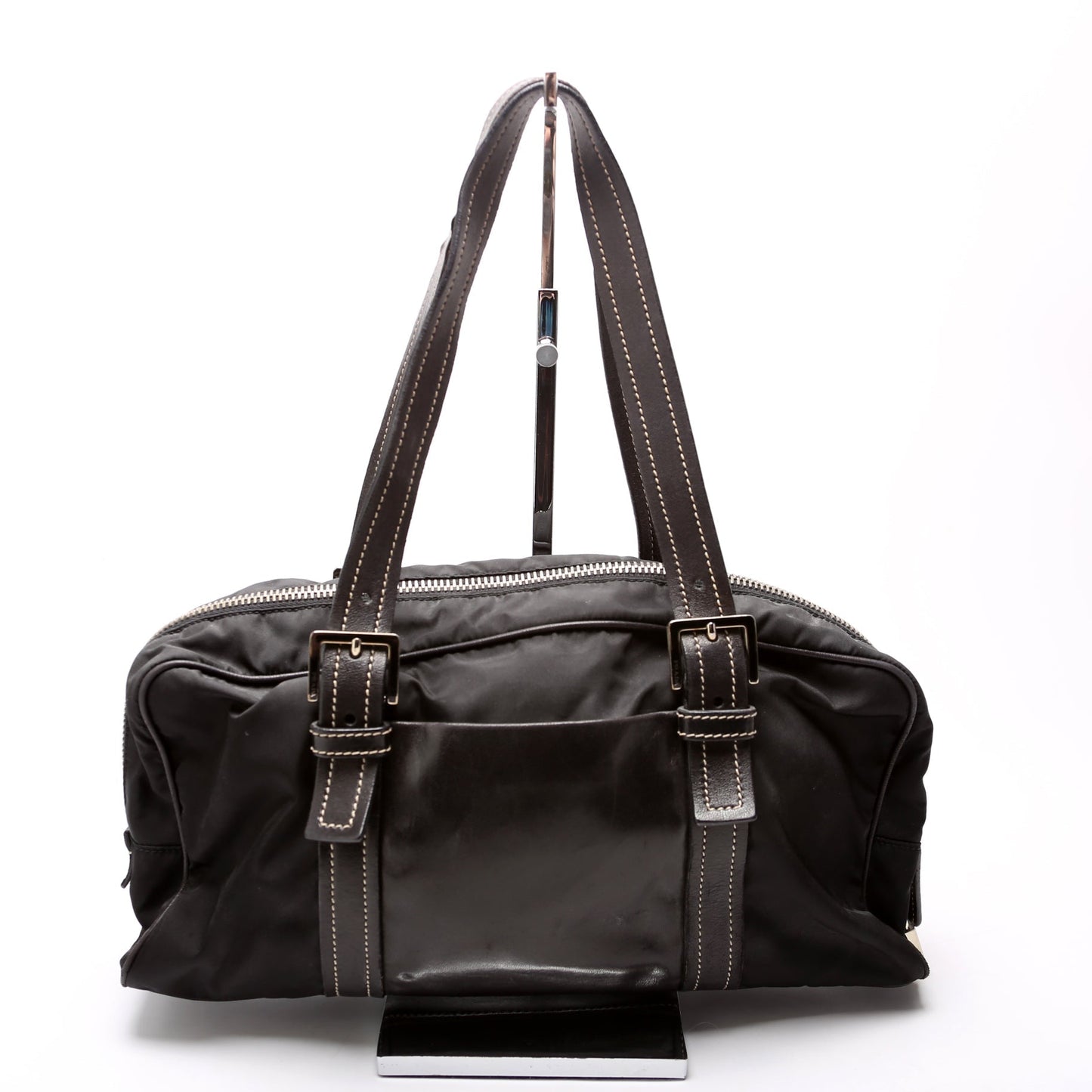 Prada Tessuto Nylon/Leather Shoulder   Black Bag