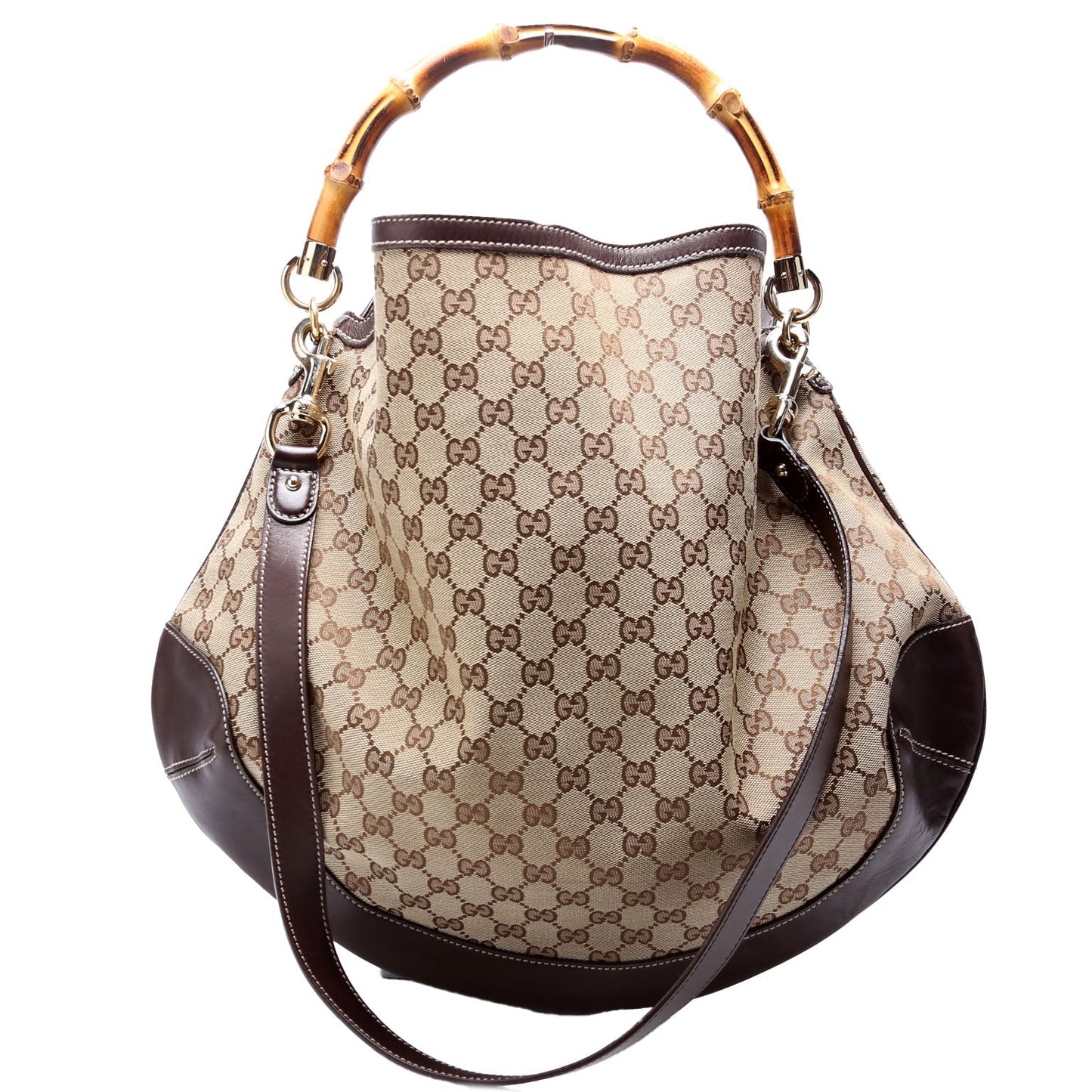 Gucci 169976 GG Canvas Peggy Bamboo Hobo Brown Bag