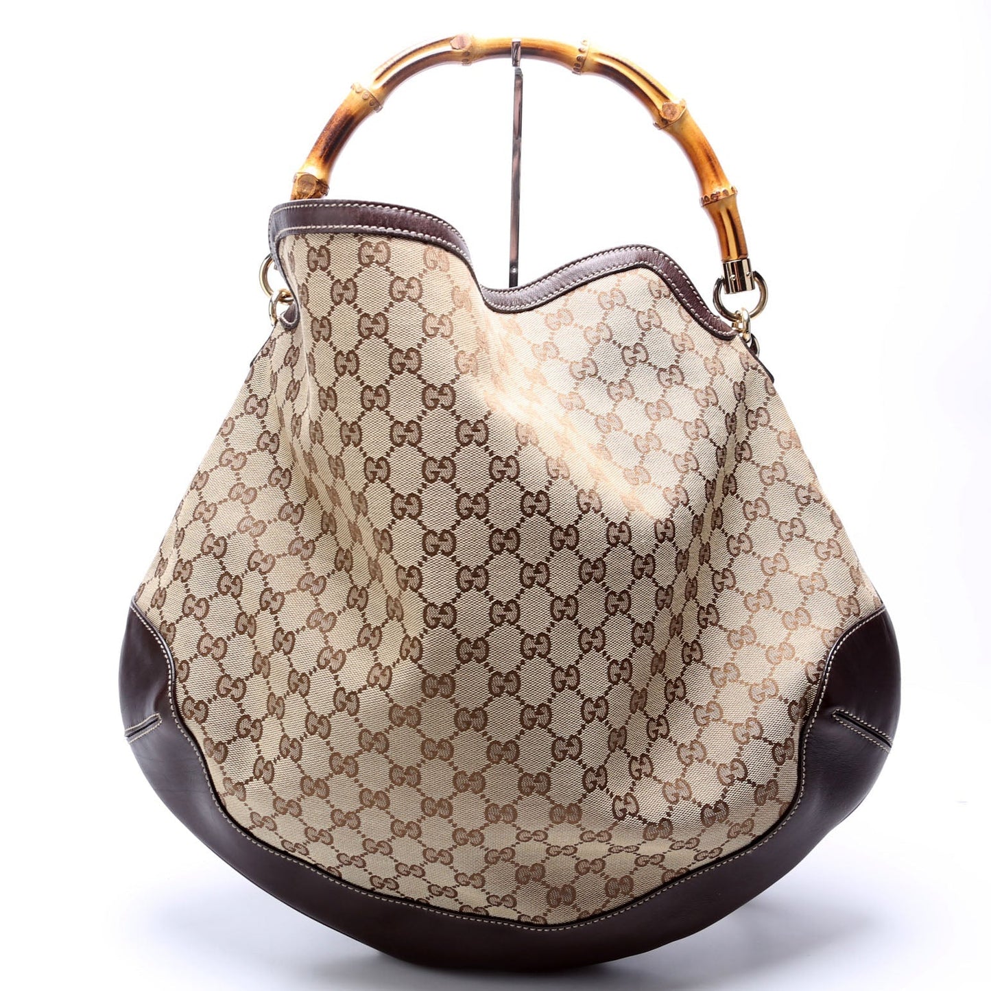 Gucci 169976 GG Canvas Peggy Bamboo Hobo Brown Bag
