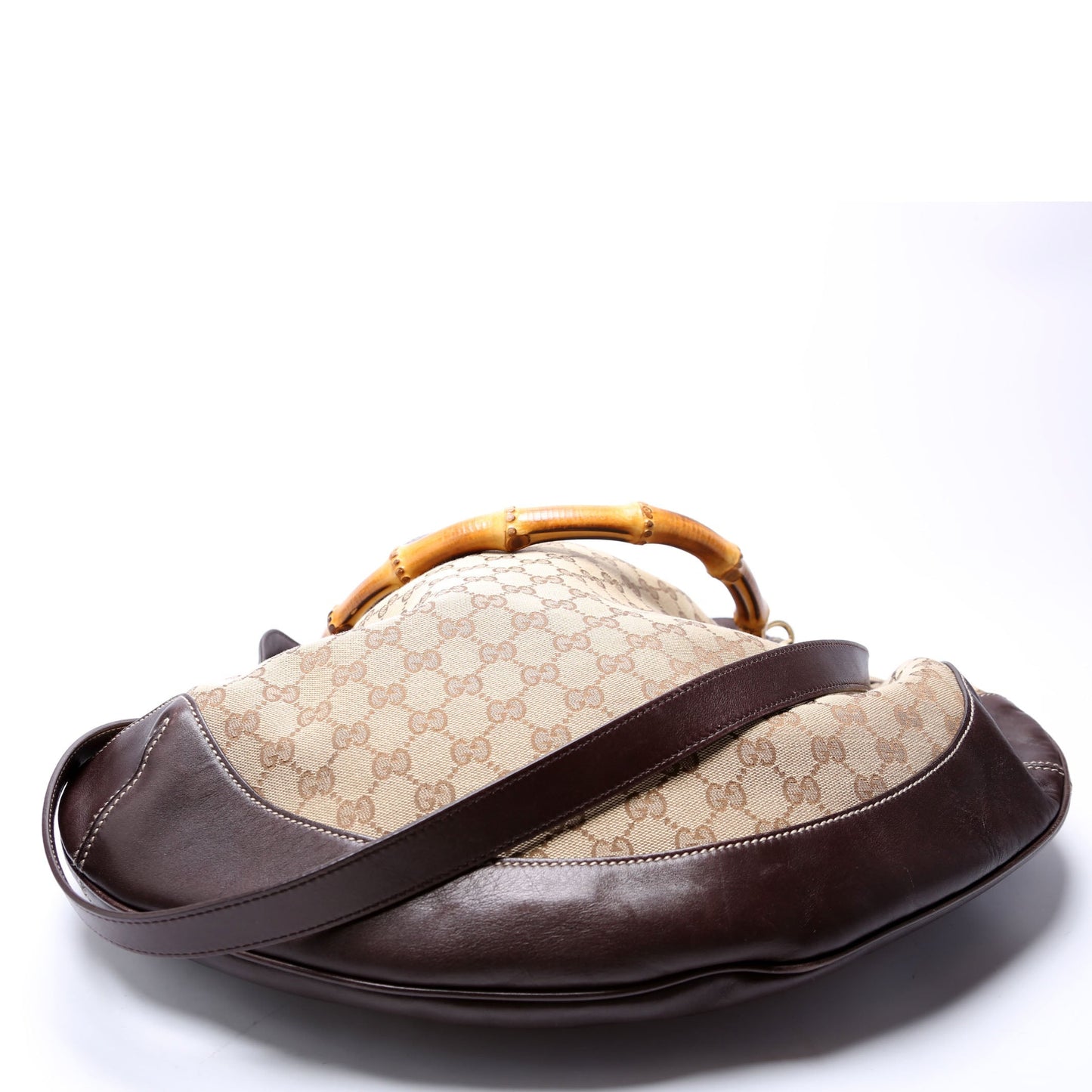 Gucci 169976 GG Canvas Peggy Bamboo Hobo Brown Bag