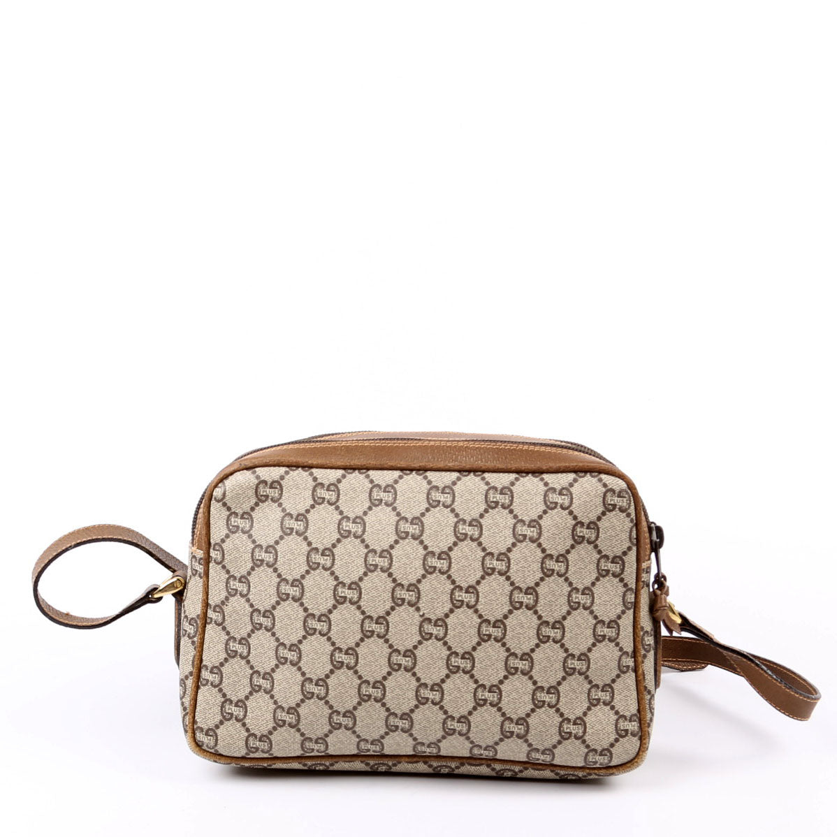 Gucci GG Plus Double Zip Shoulder   Brown Bag