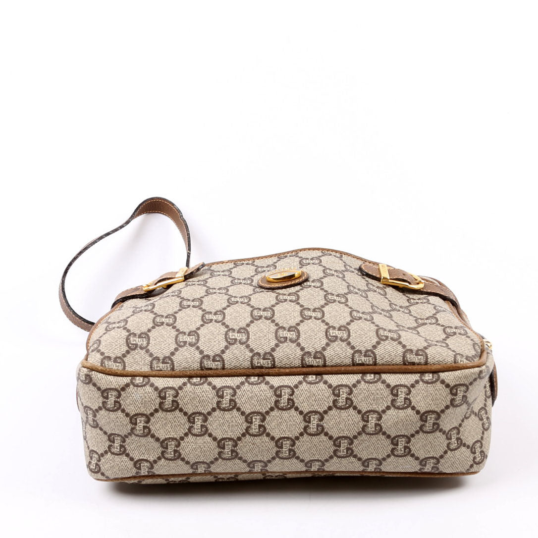 Gucci GG Plus Double Zip Shoulder   Brown Bag