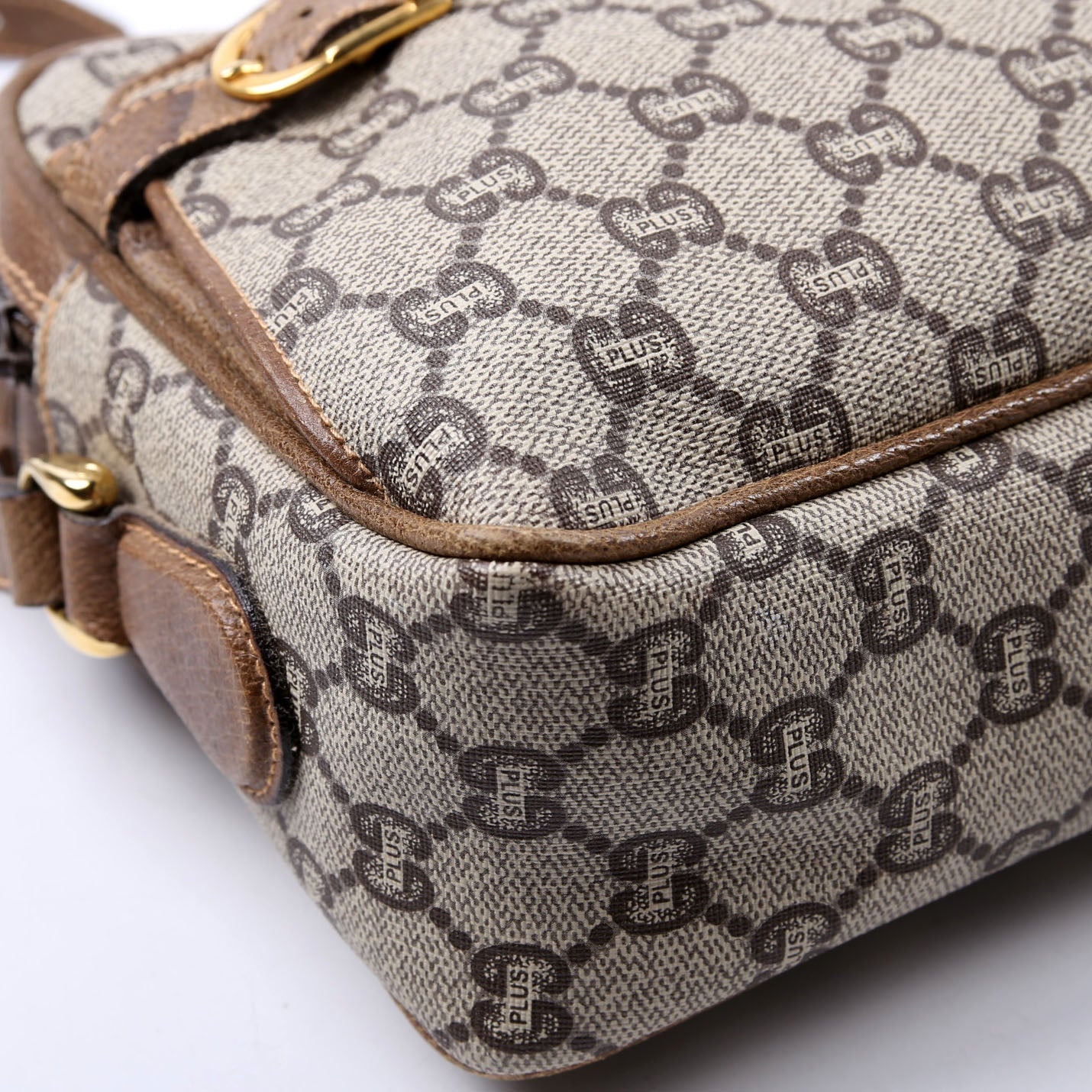 Gucci GG Plus Double Zip Shoulder   Brown Bag