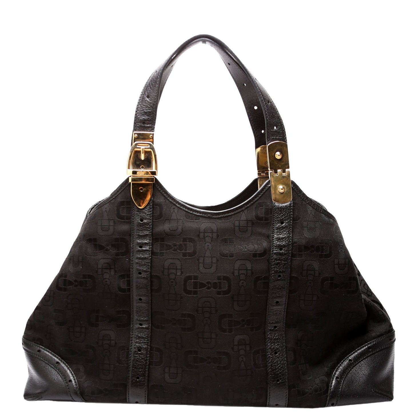 Gucci  Horsebit Canvas/Leather Shoulder Bag Black