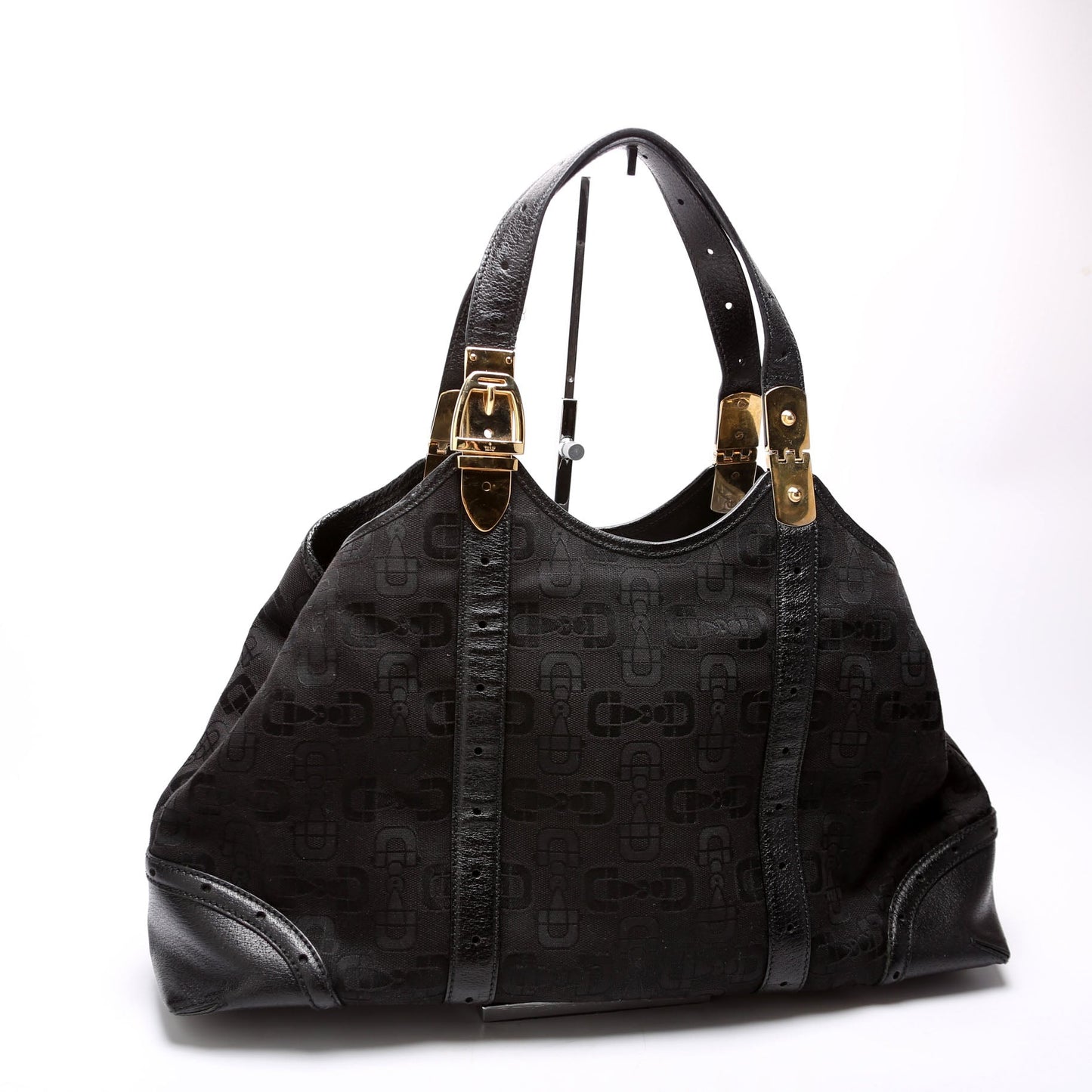 Gucci  Horsebit Canvas/Leather Shoulder Bag Black