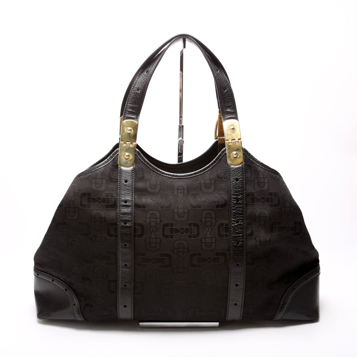 Gucci  Horsebit Canvas/Leather Shoulder Bag Black