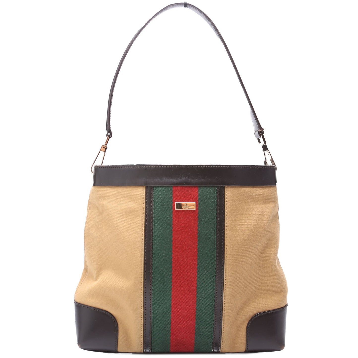 Gucci 0014231 Sherry Line Web/Leather Shoulder   Bag