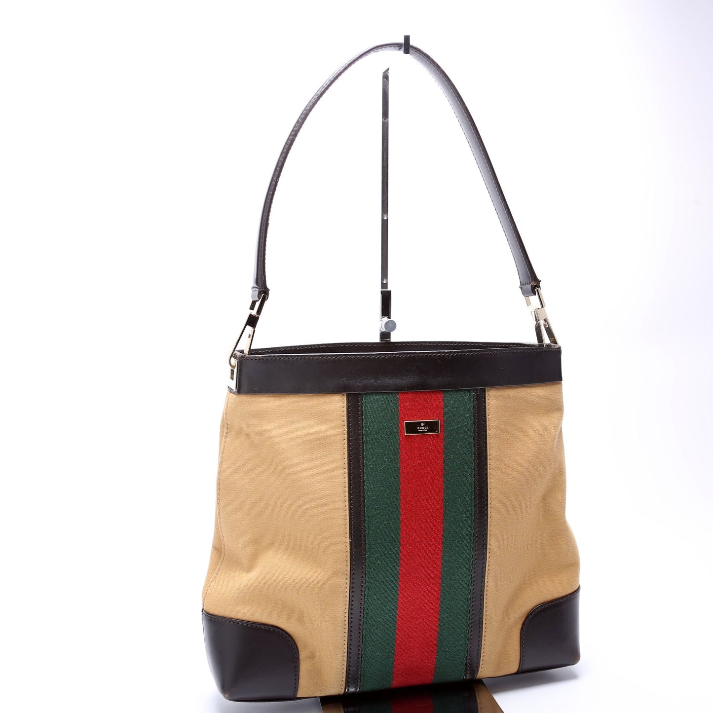 Gucci 0014231 Sherry Line Web/Leather Shoulder   Bag