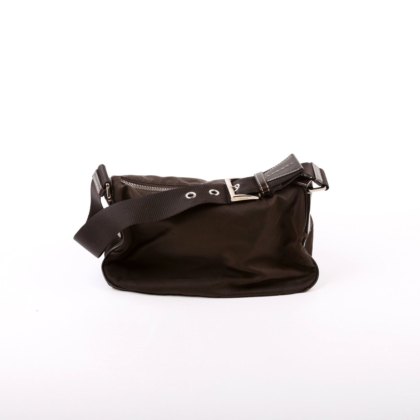 Prada Nylon Double Pocket Shoulder   Brown Bag