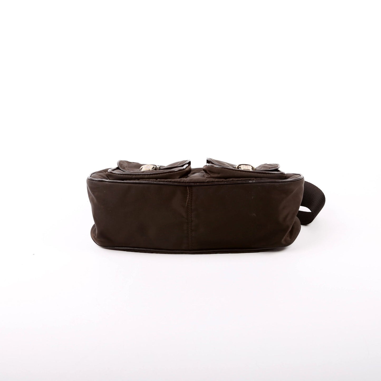 Prada Nylon Double Pocket Shoulder   Brown Bag