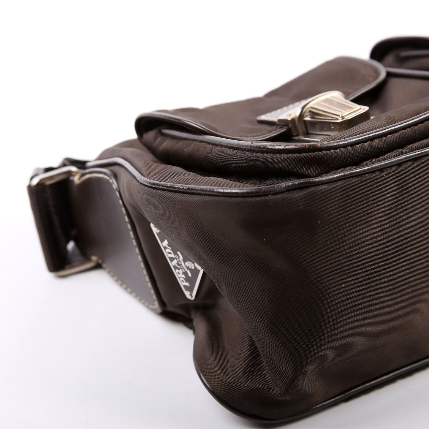Prada Nylon Double Pocket Shoulder   Brown Bag
