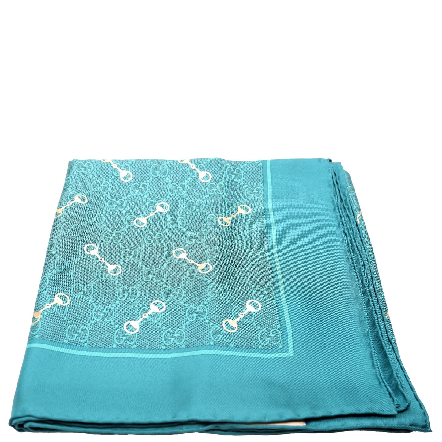 Gucci  GG With Horsebit Silk Square CM Scarf Teal