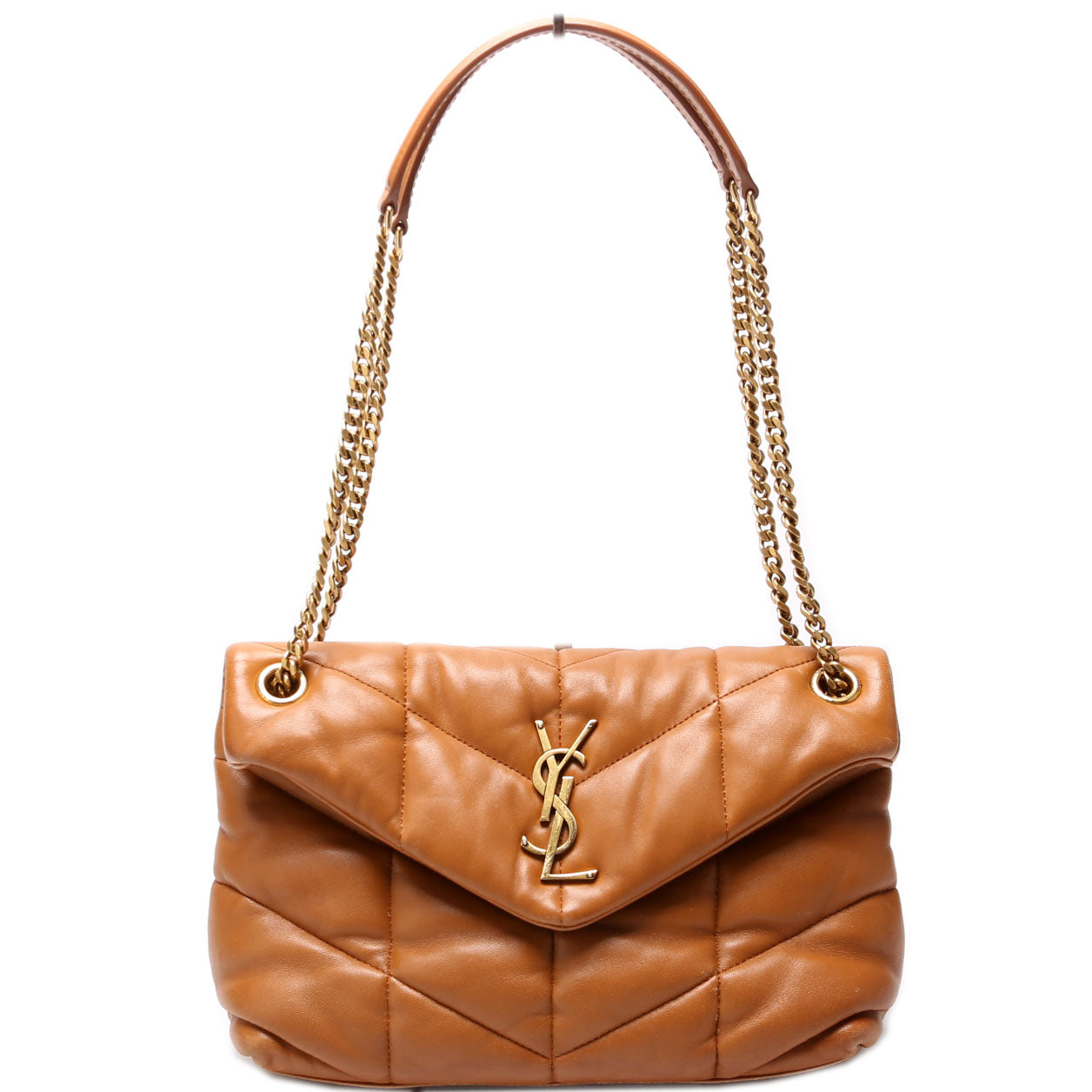 Saint Laurent Puffer Quilted Small Lambskin 577476 Brown Bag