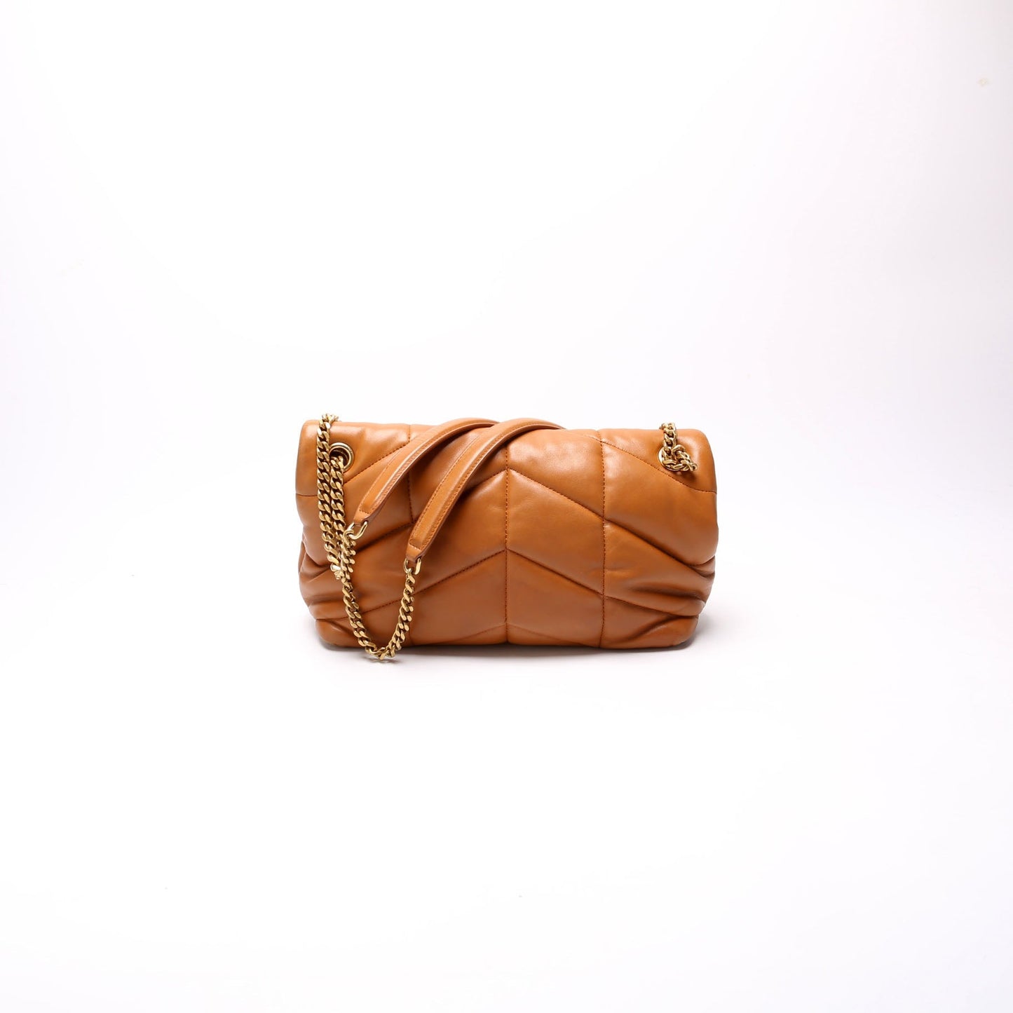 Saint Laurent Puffer Quilted Small Lambskin 577476 Brown Bag