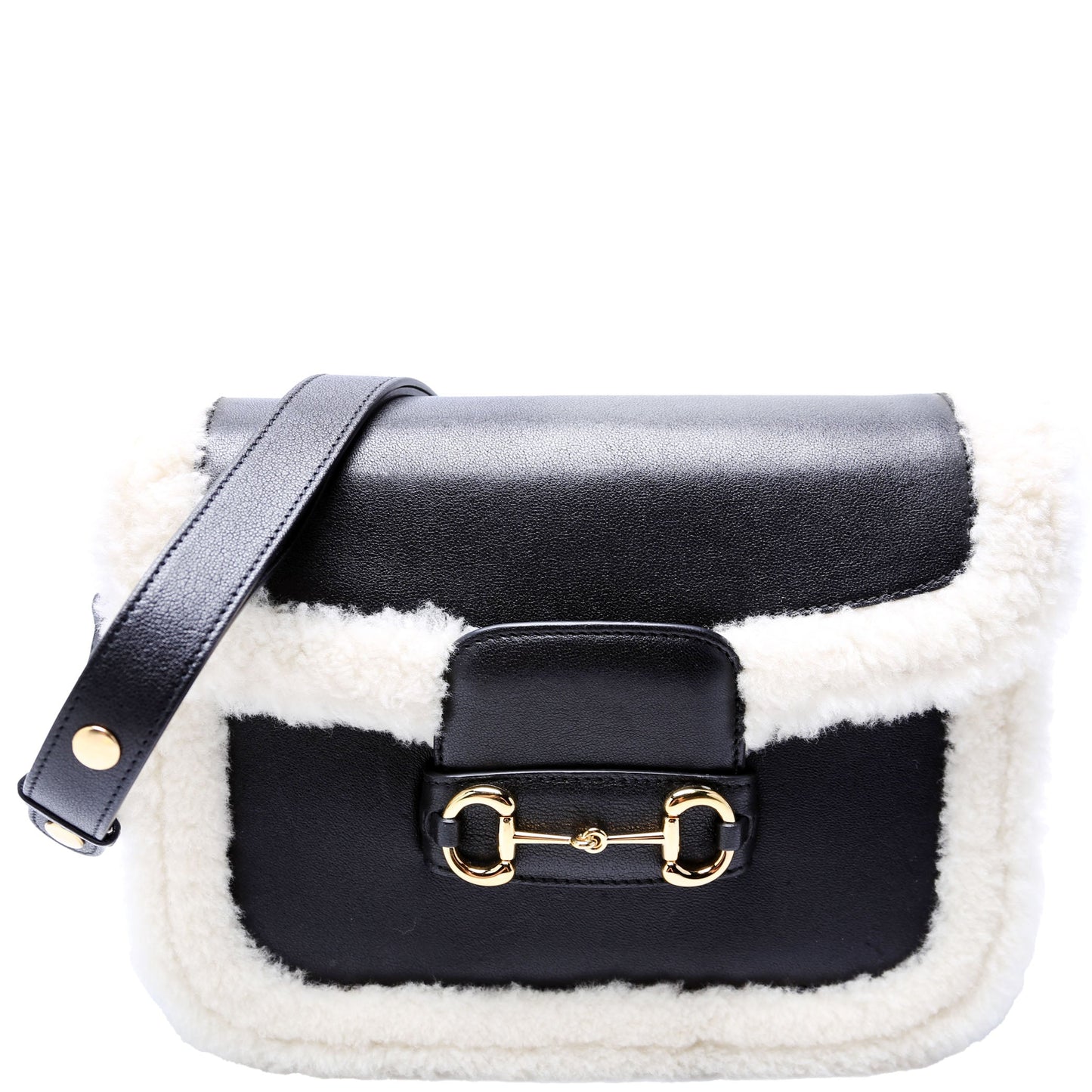 Gucci  Horsebit  Shearling Leather Shoulder Bag Black