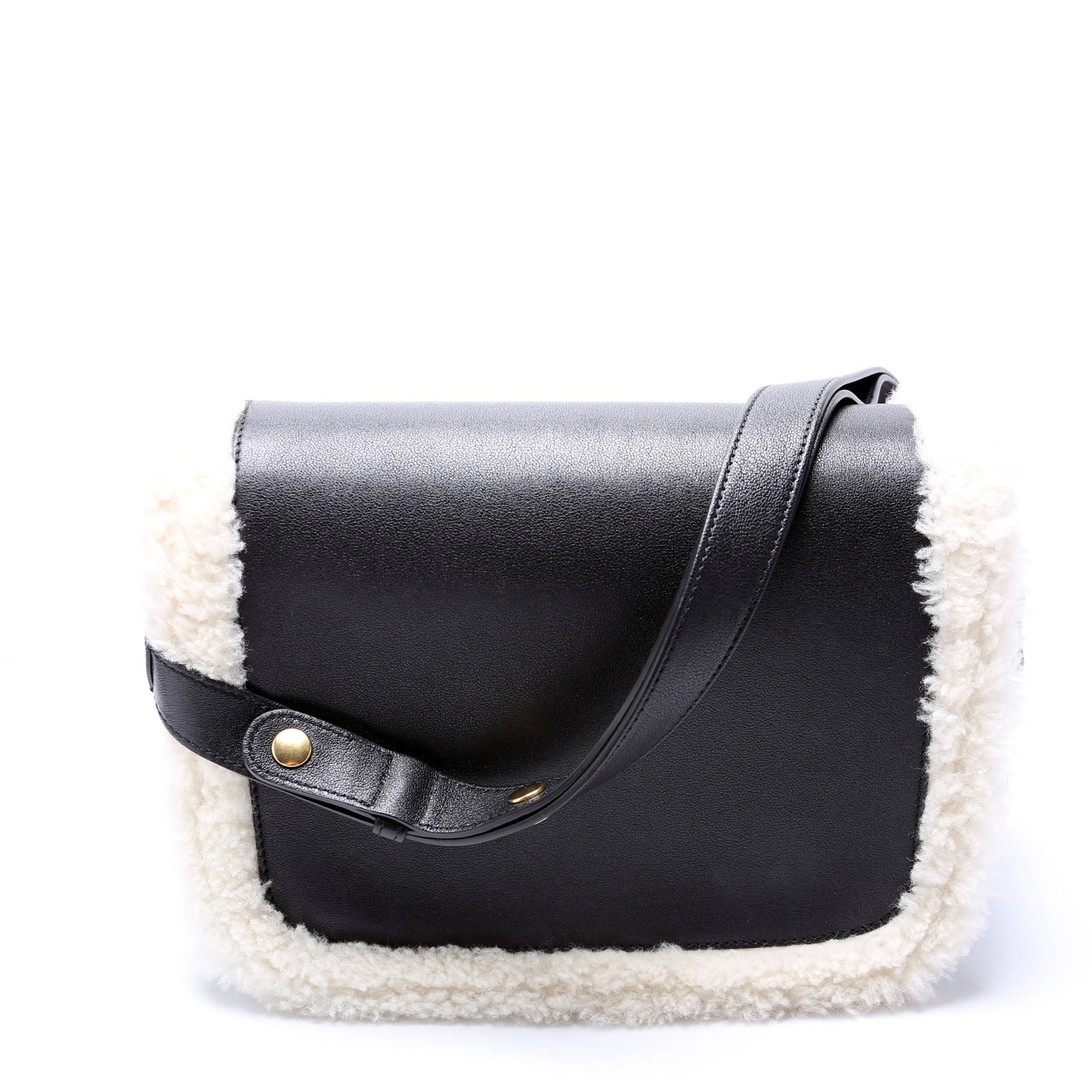 Gucci  Horsebit  Shearling Leather Shoulder Bag Black