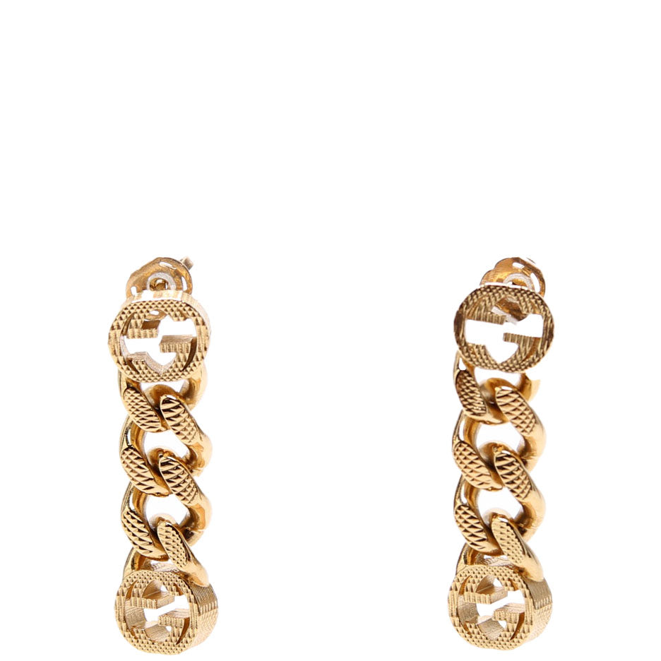 Gucci Interlocking G Chain Link Drop Earrings Gold