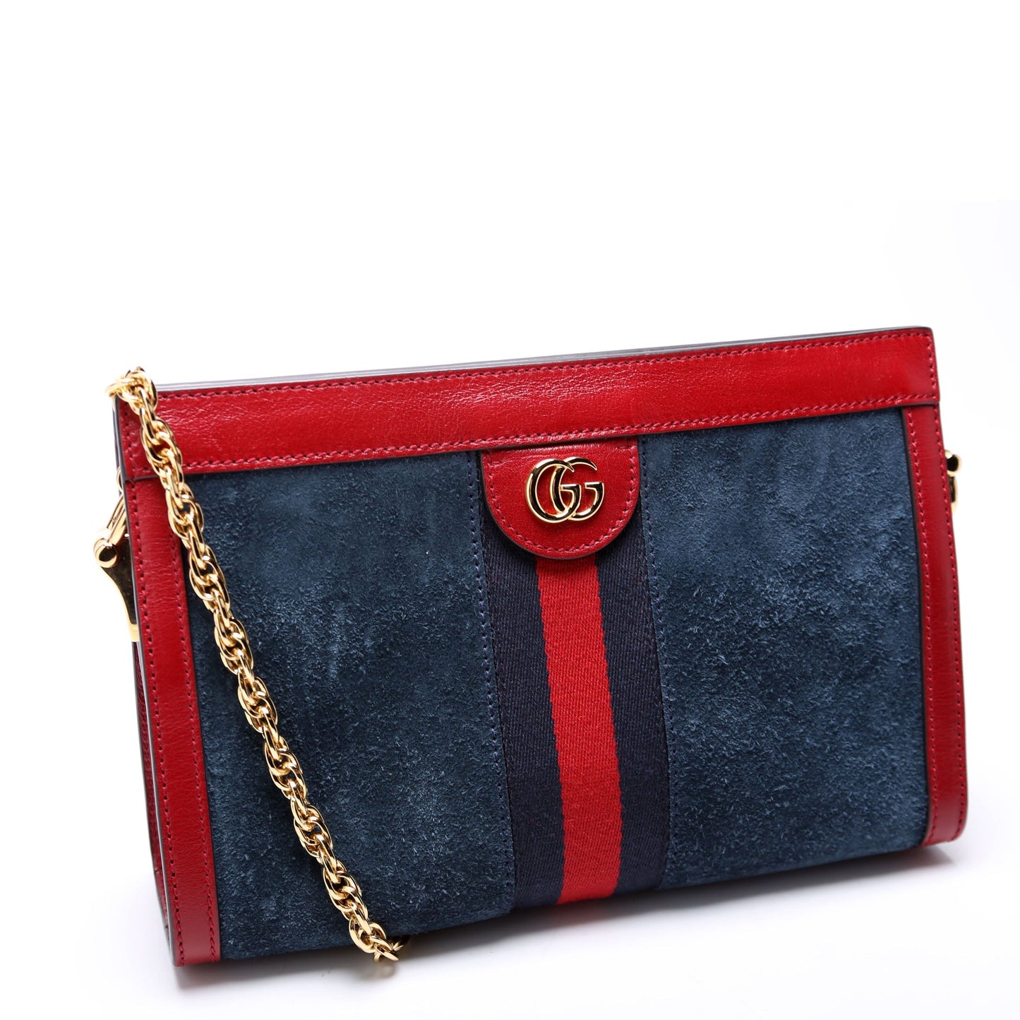 Gucci 503877 Ophidia Suede Shoulder Small Navy/Red Bag