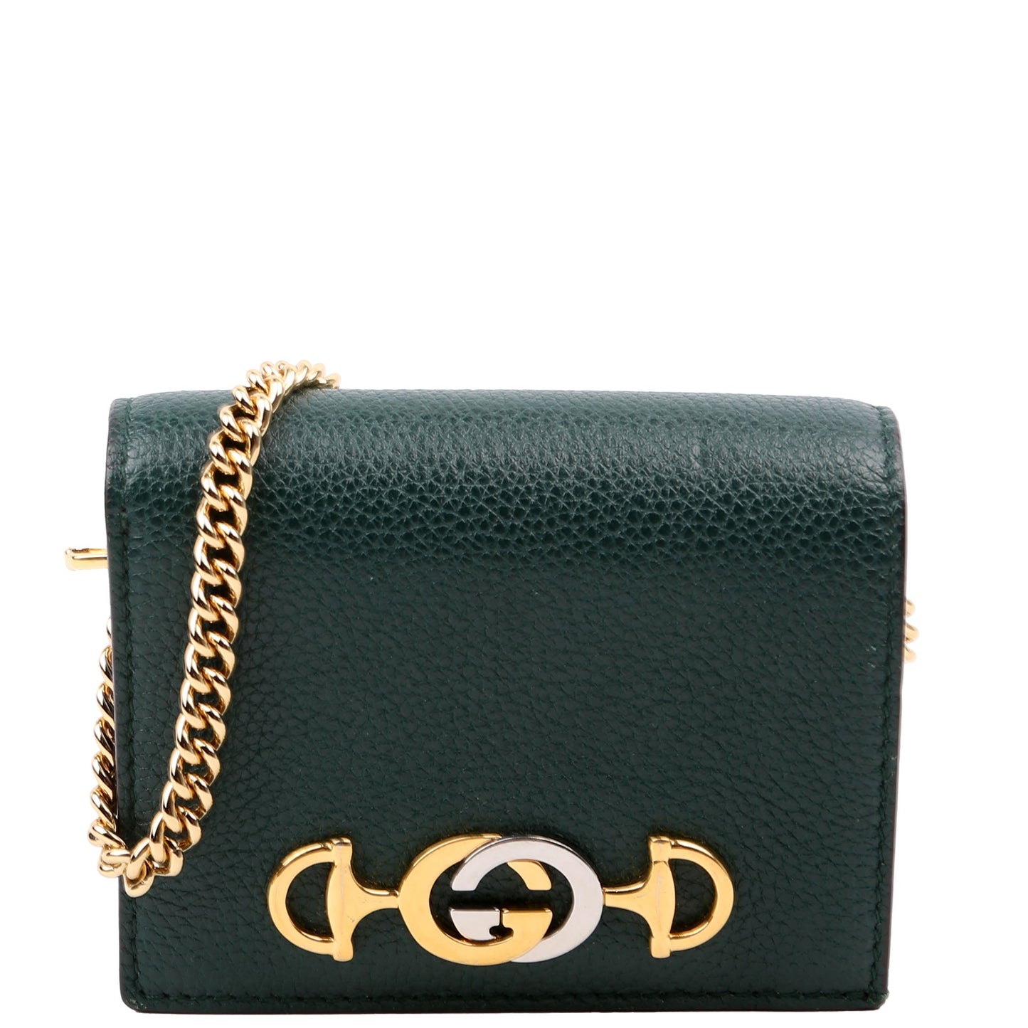 Gucci  Zumi Leather Card Case with Chain Green