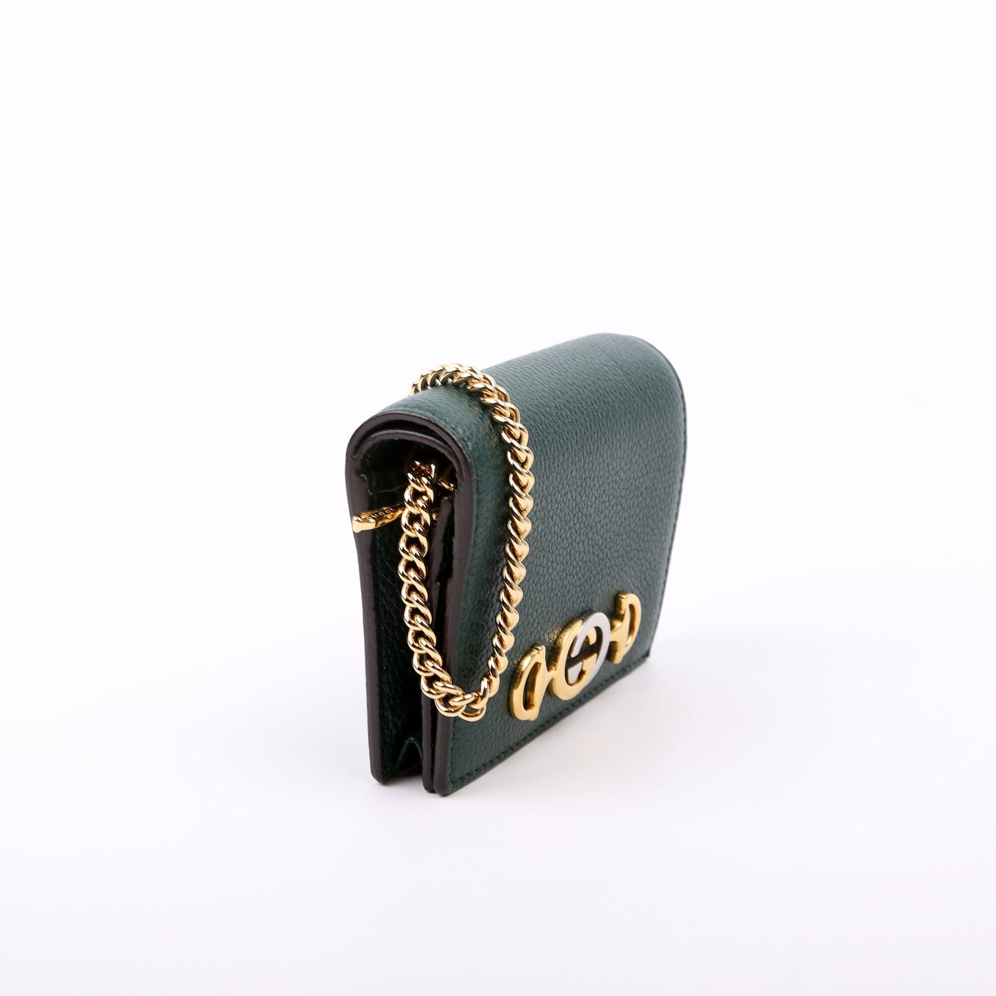 Gucci  Zumi Leather Card Case with Chain Green
