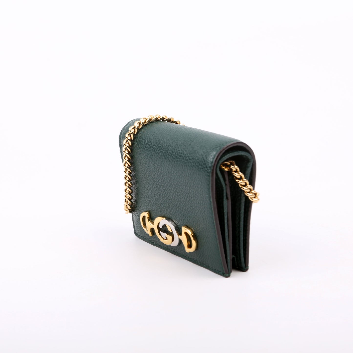 Gucci  Zumi Leather Card Case with Chain Green