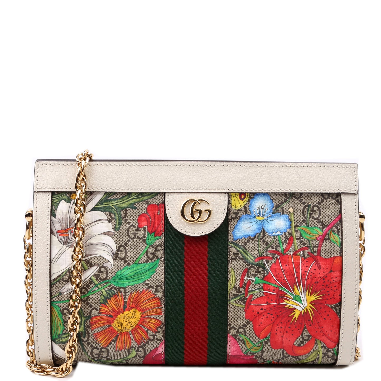 Gucci  GG Supreme Flora Ophidia Small Chain White