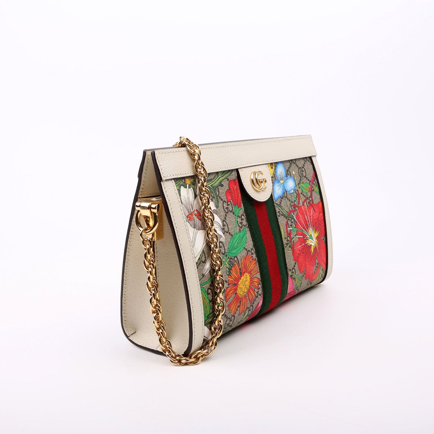 Gucci  GG Supreme Flora Ophidia Small Chain White