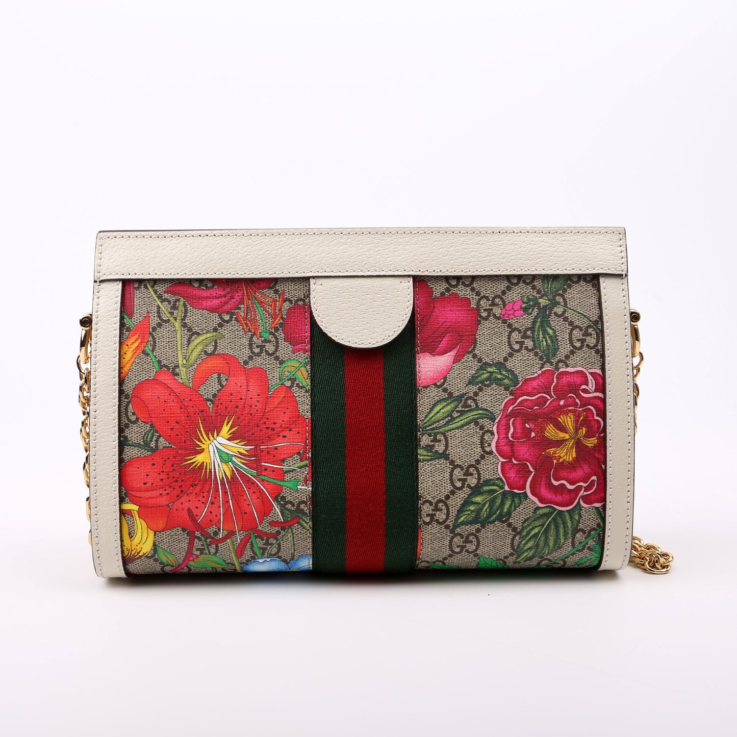 Gucci  GG Supreme Flora Ophidia Small Chain White
