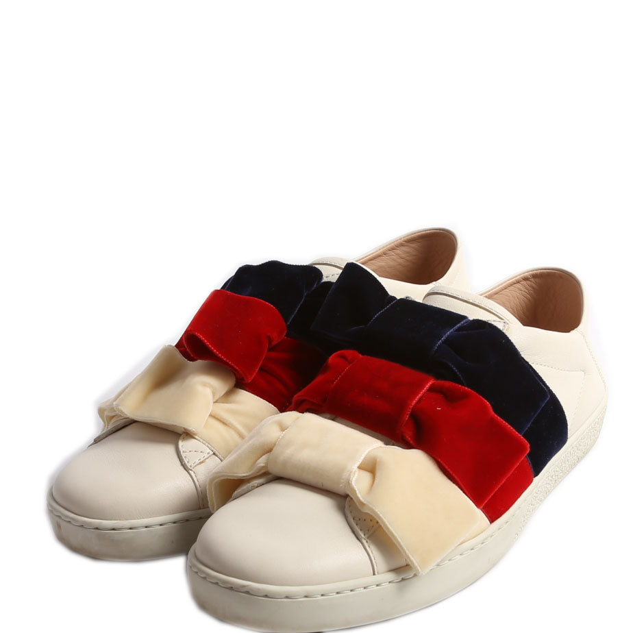 Gucci Velvet Bow Ace Web Sneakers Size