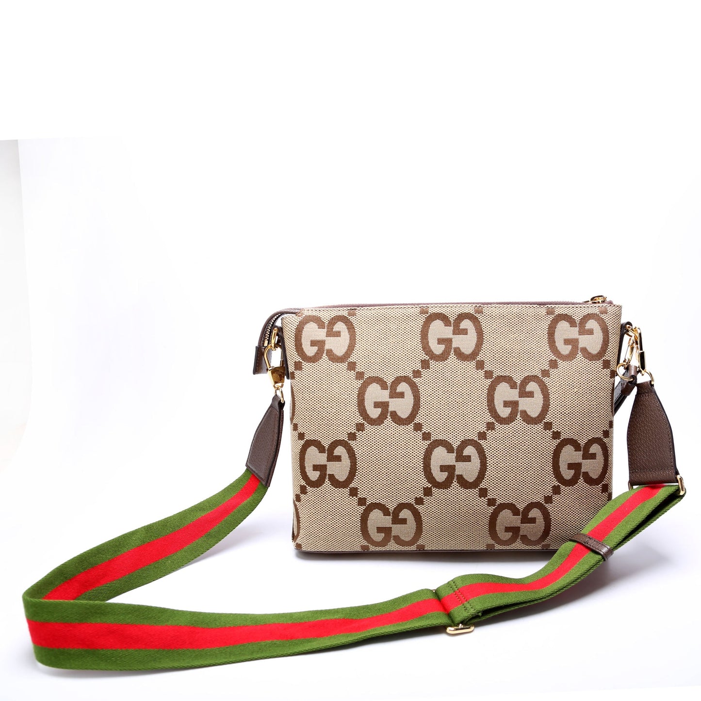 Gucci 699130 Jumbo GG Messenger Brown, Red, Green and Gold Bag