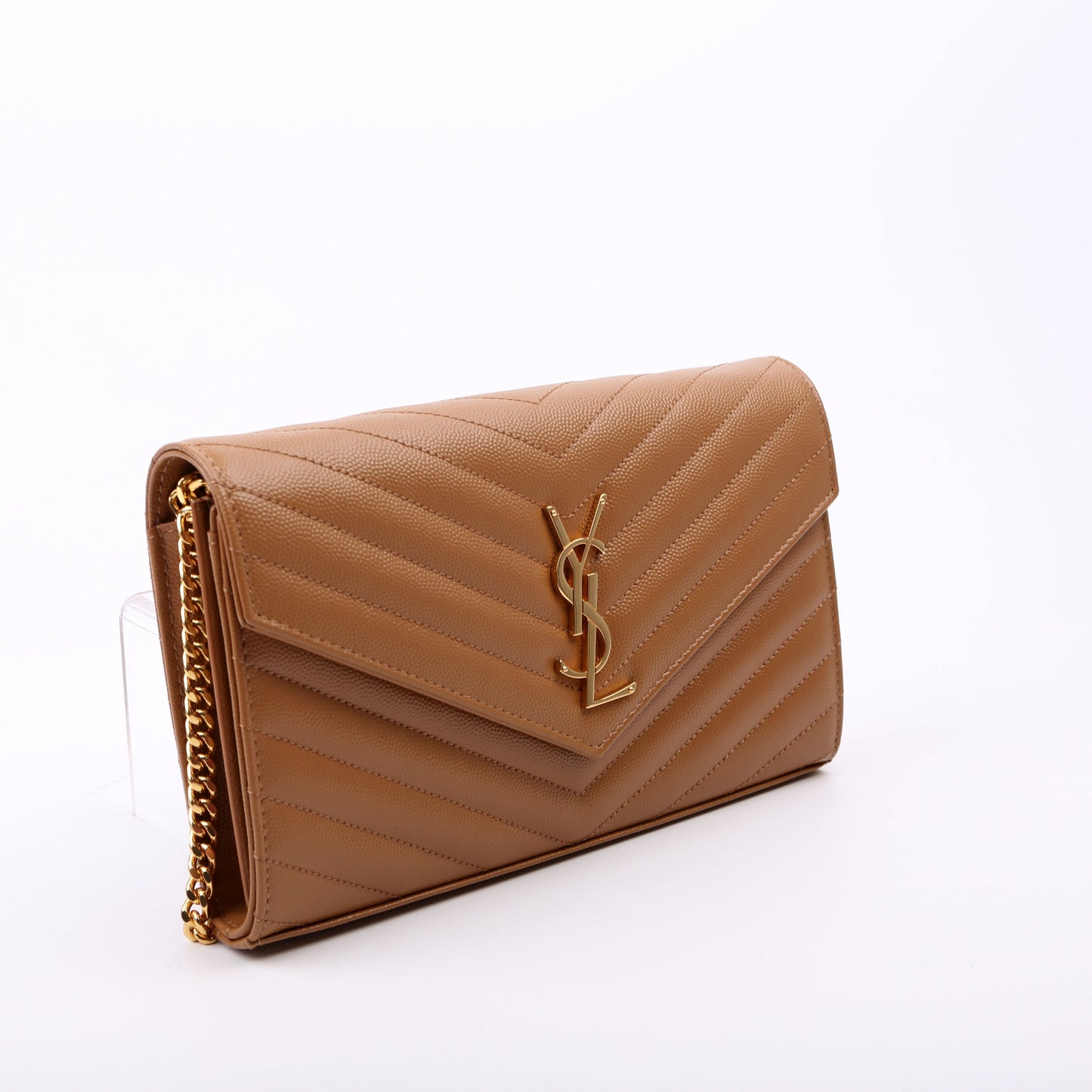 Saint Laurent Grain De Poudre Chain Wallet 377828 Brown Bag
