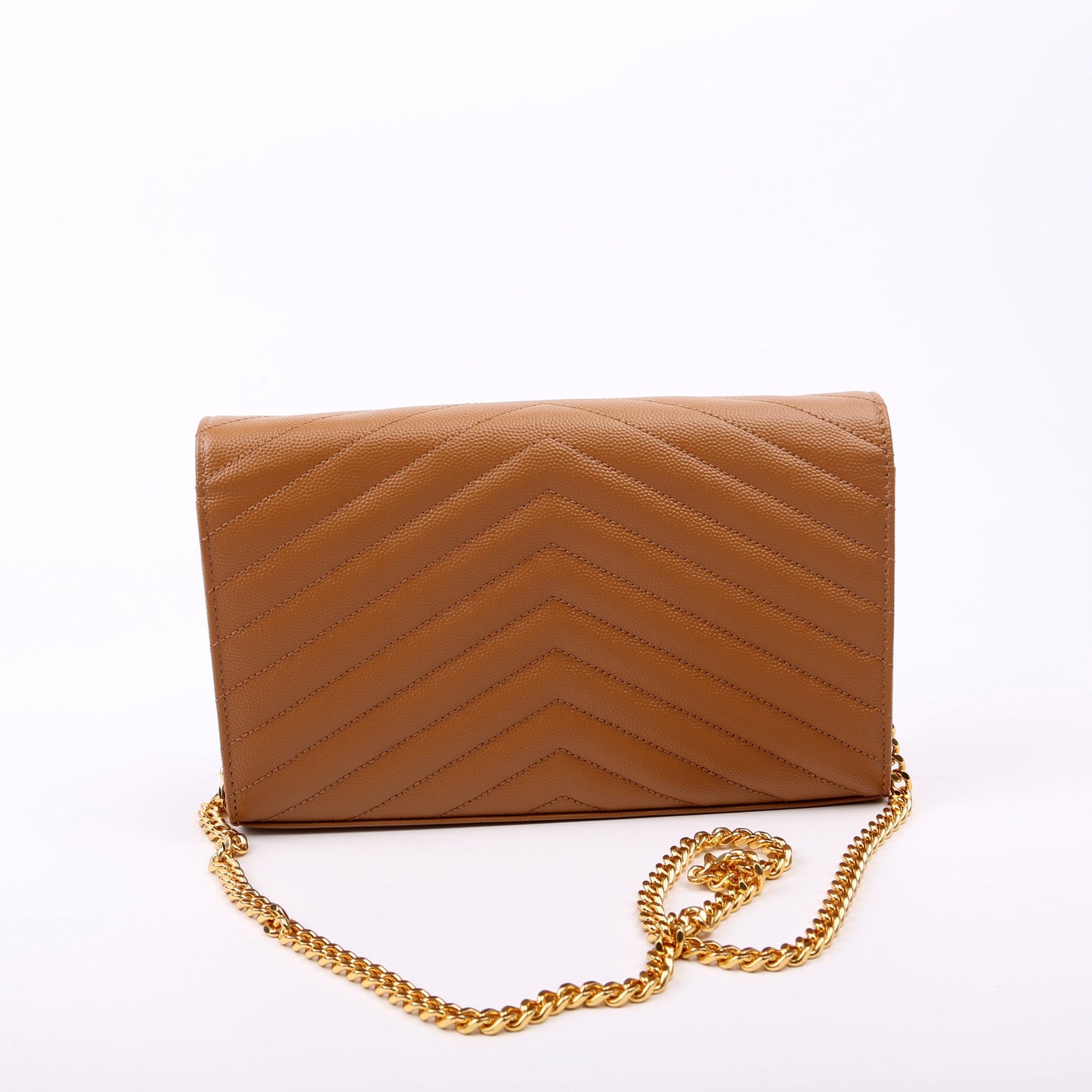 Saint Laurent Grain De Poudre Chain Wallet 377828 Brown Bag